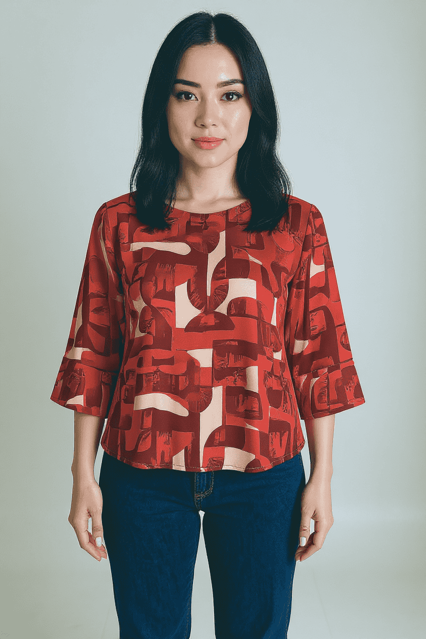 Printed-Polyester-Round-Neck-Women-s-Top