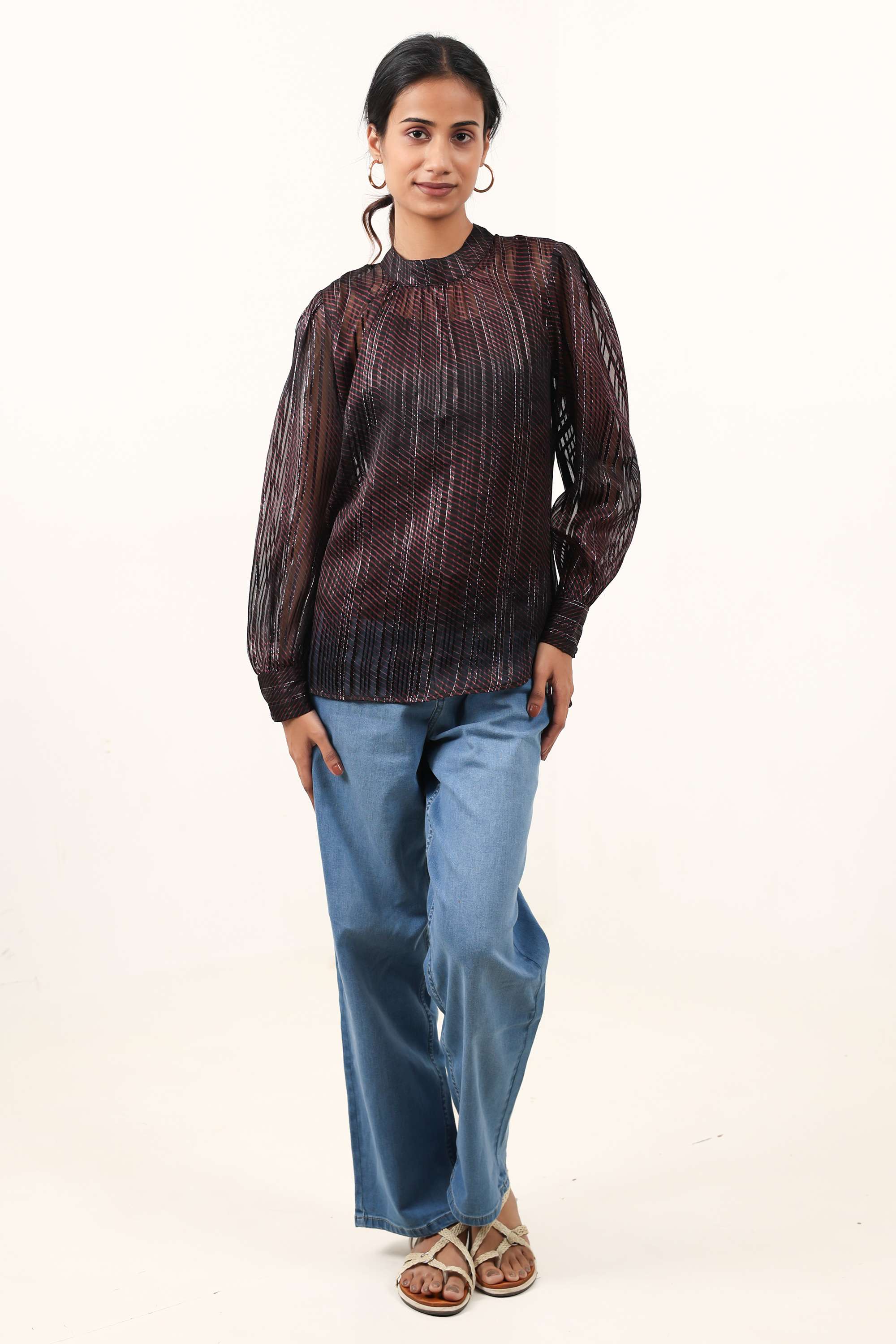 Printed-Satin-Round-Neck-Women-s-Top