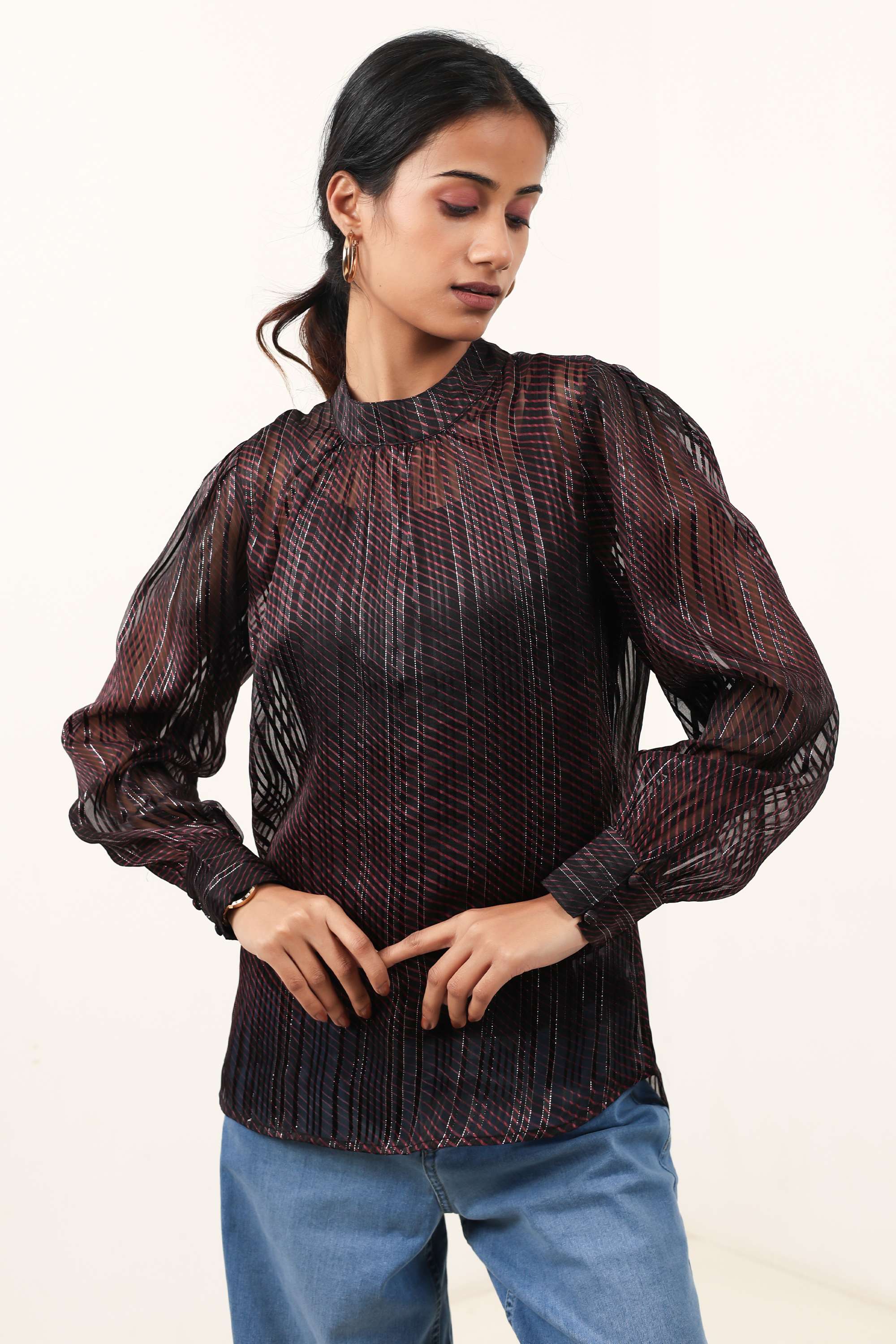 Printed-Satin-Round-Neck-Women-s-Top