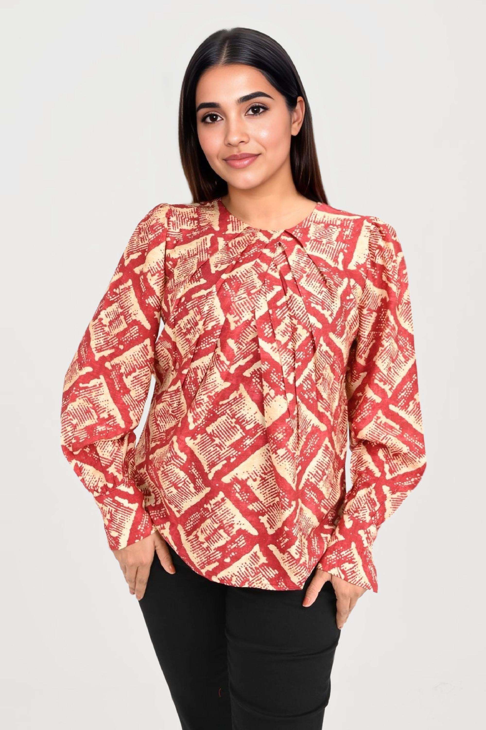 Printed-Satin-Round-Neck-Women-s-Top