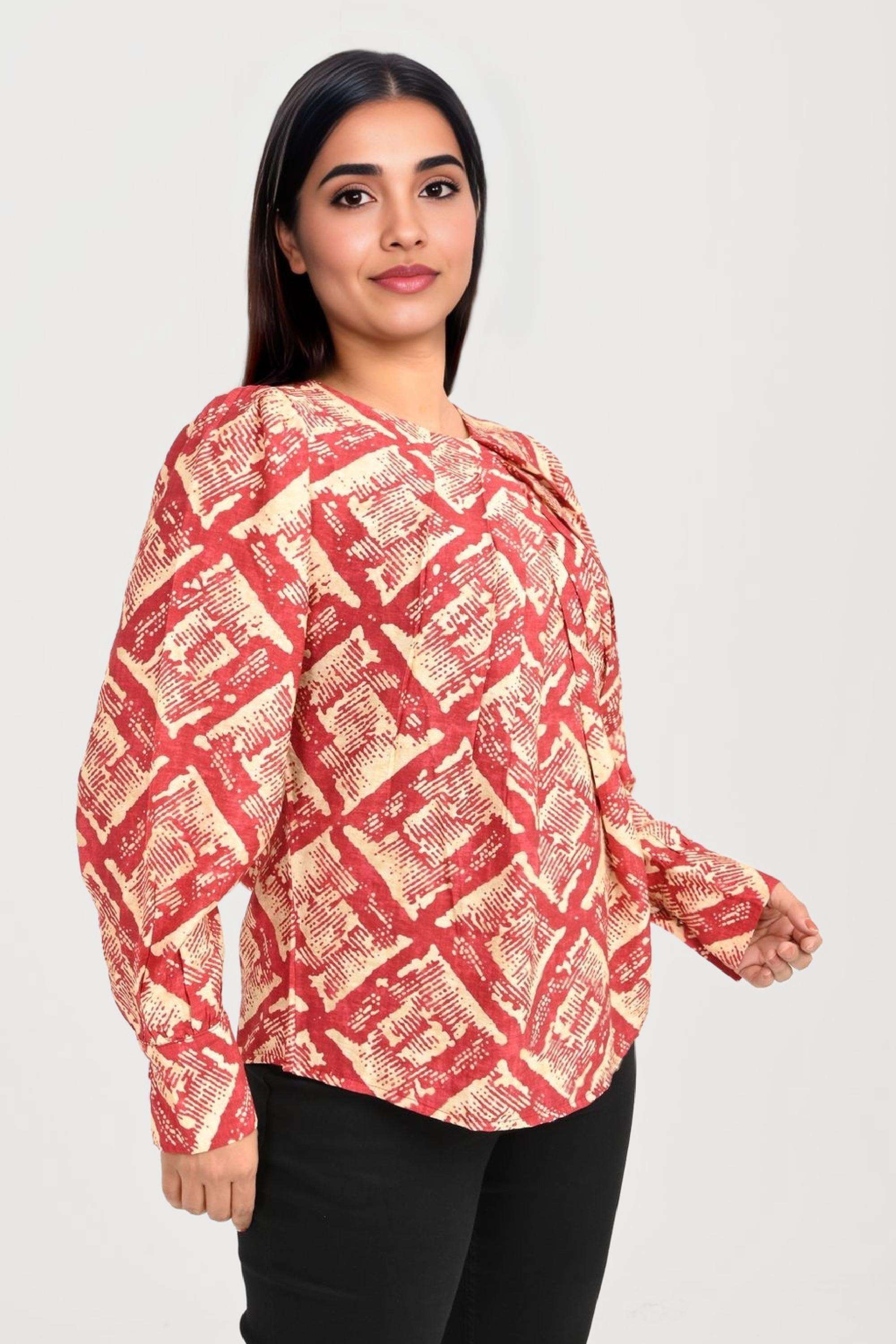 Printed-Satin-Round-Neck-Women-s-Top