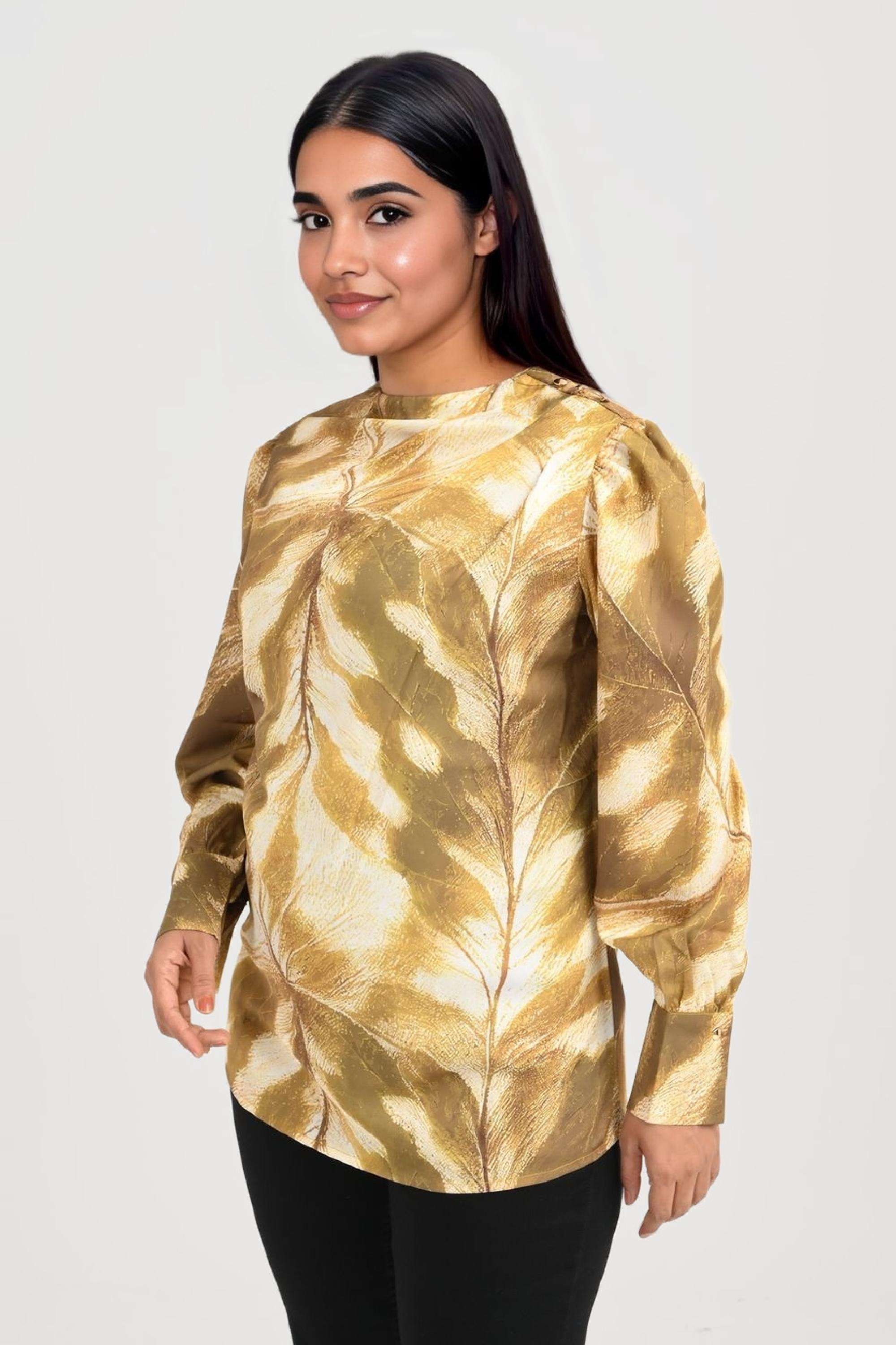 Printed-Satin-Round-Neck-Women-s-Top