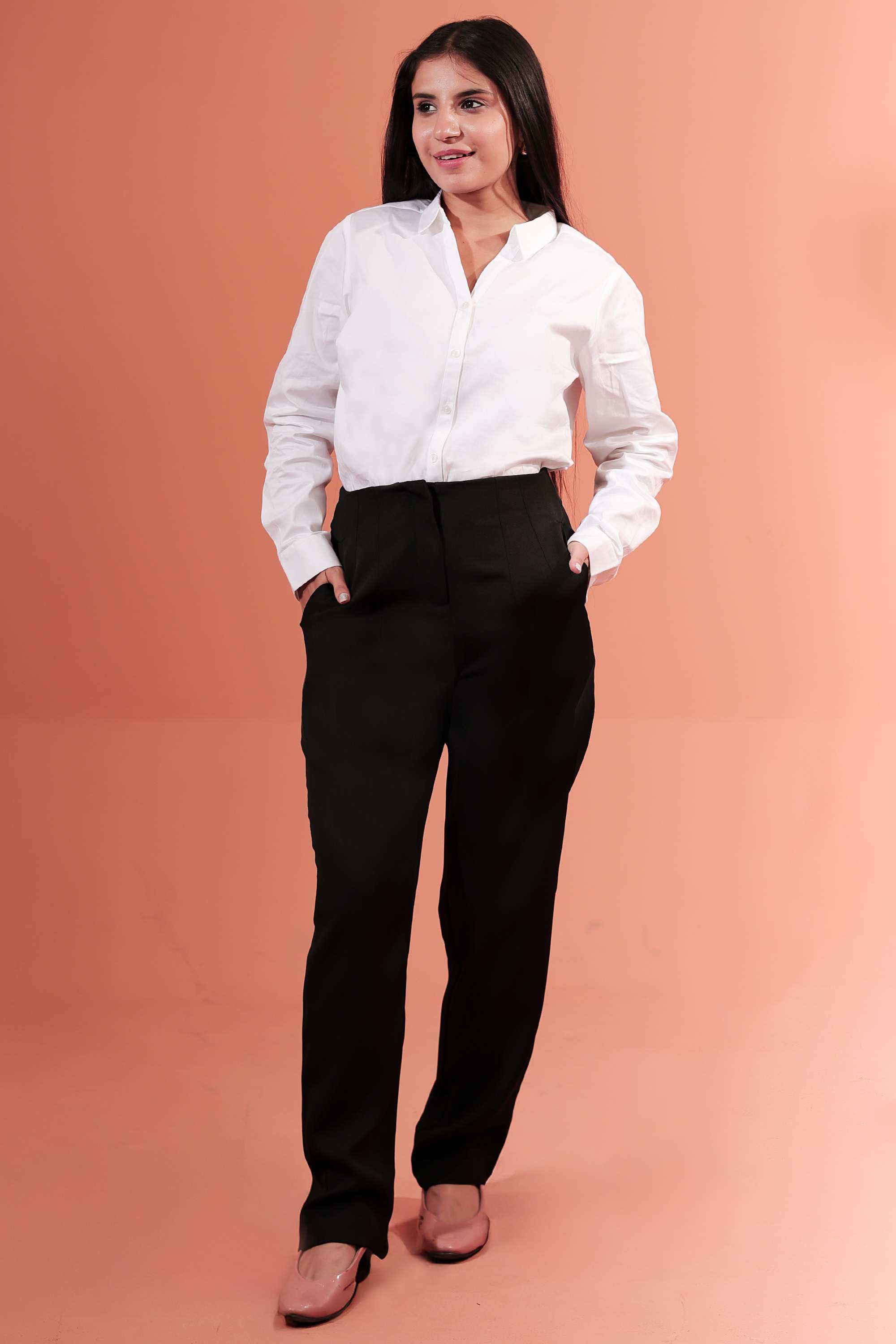 Solid-Regular-Fit-Twill-Women-s-Formal-Wear-Pants