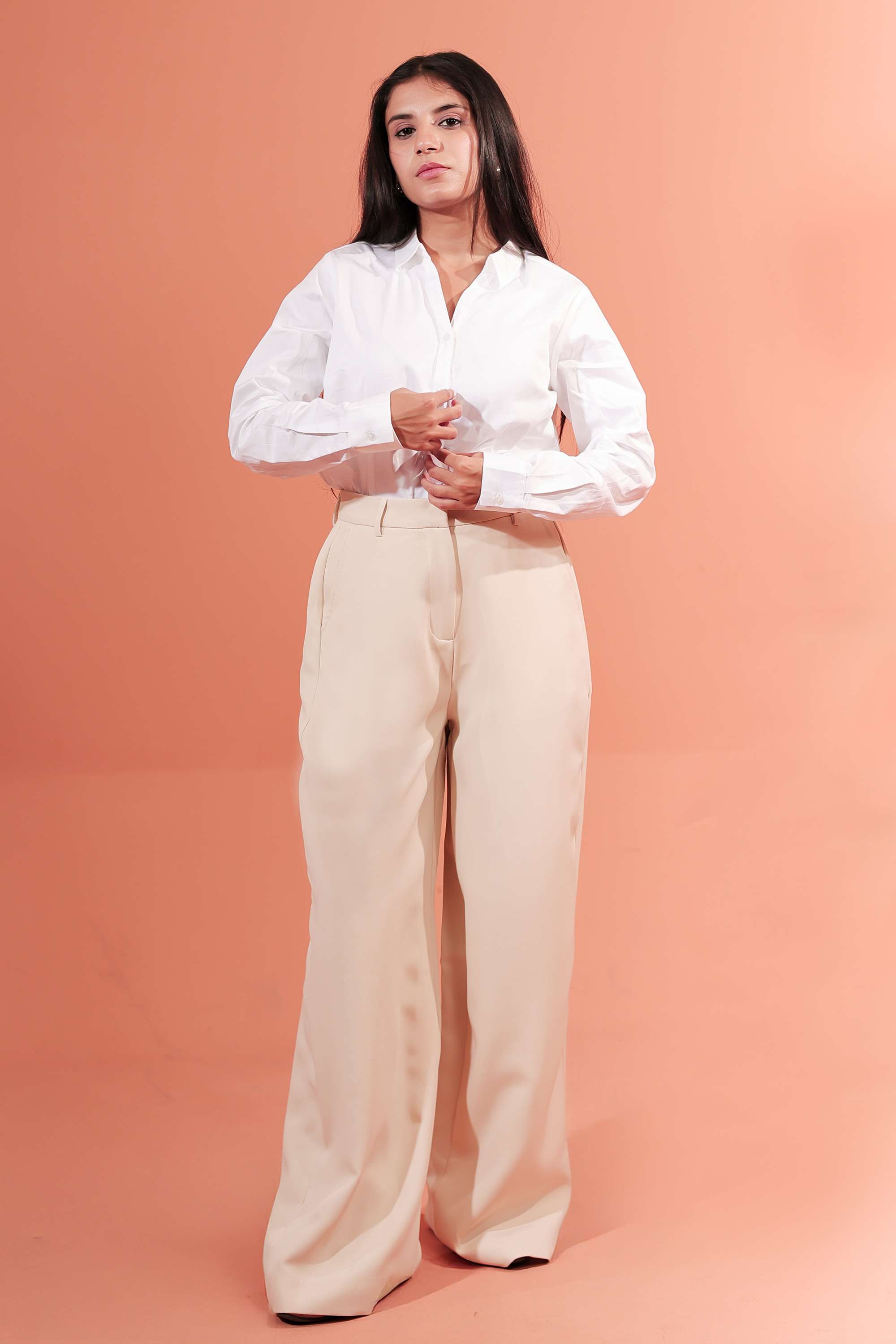 Solid-Regular-Fit-Twill-Women-s-Formal-Wear-Pants