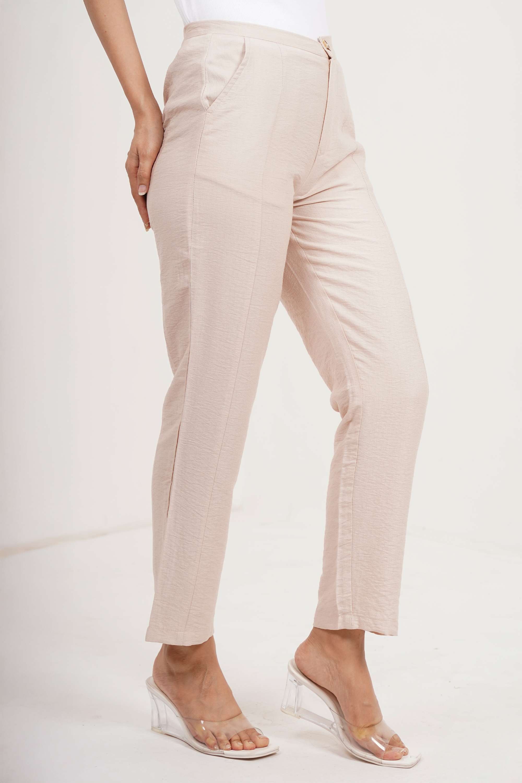 Solid-Full-Length-Blended-Fabric-Straight-Fit-Casual-Wear-Women-Pants