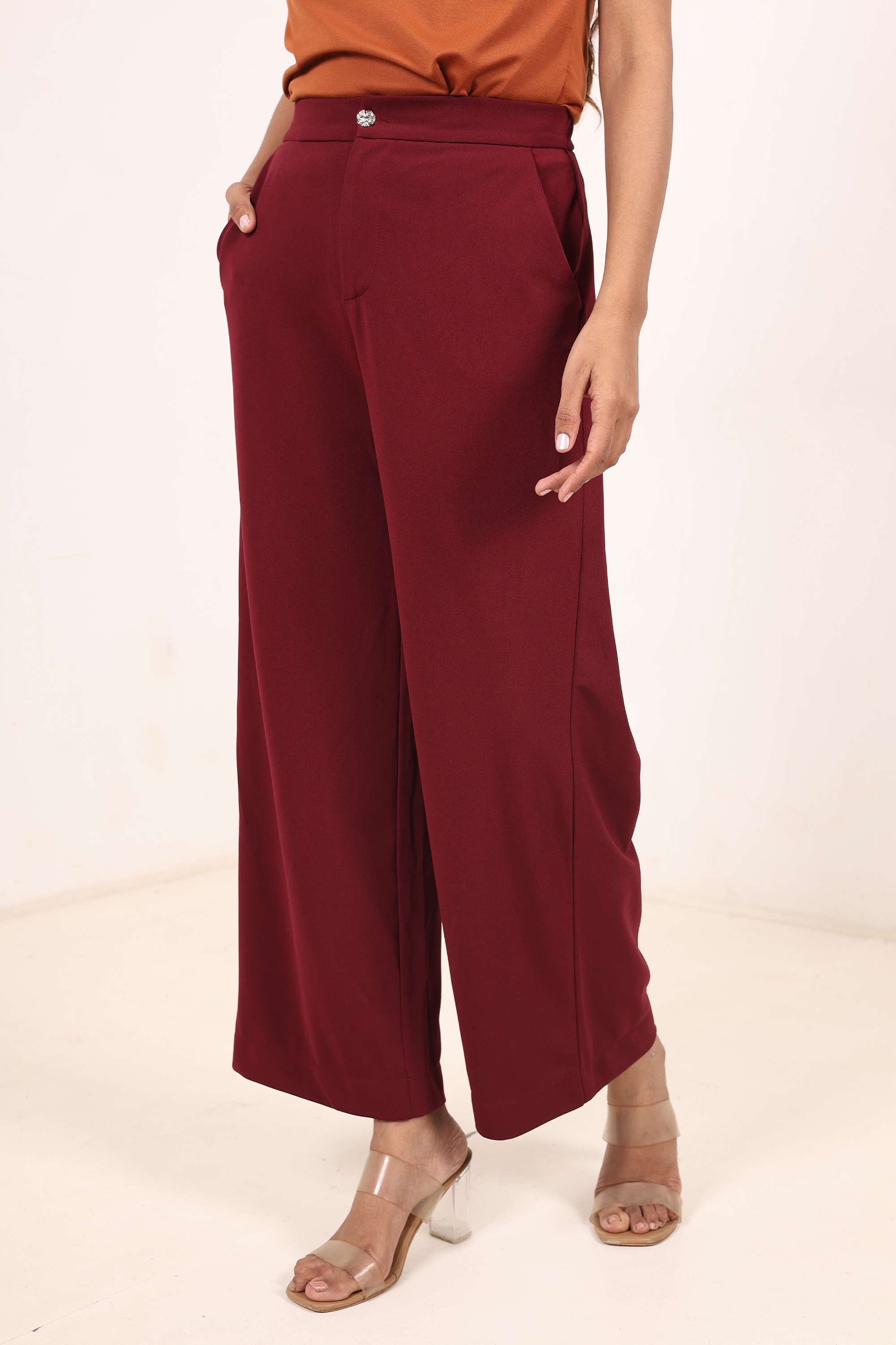 Solid-Regular-Fit-Blended-Fabric-Women-s-Casual-Wear-Pants