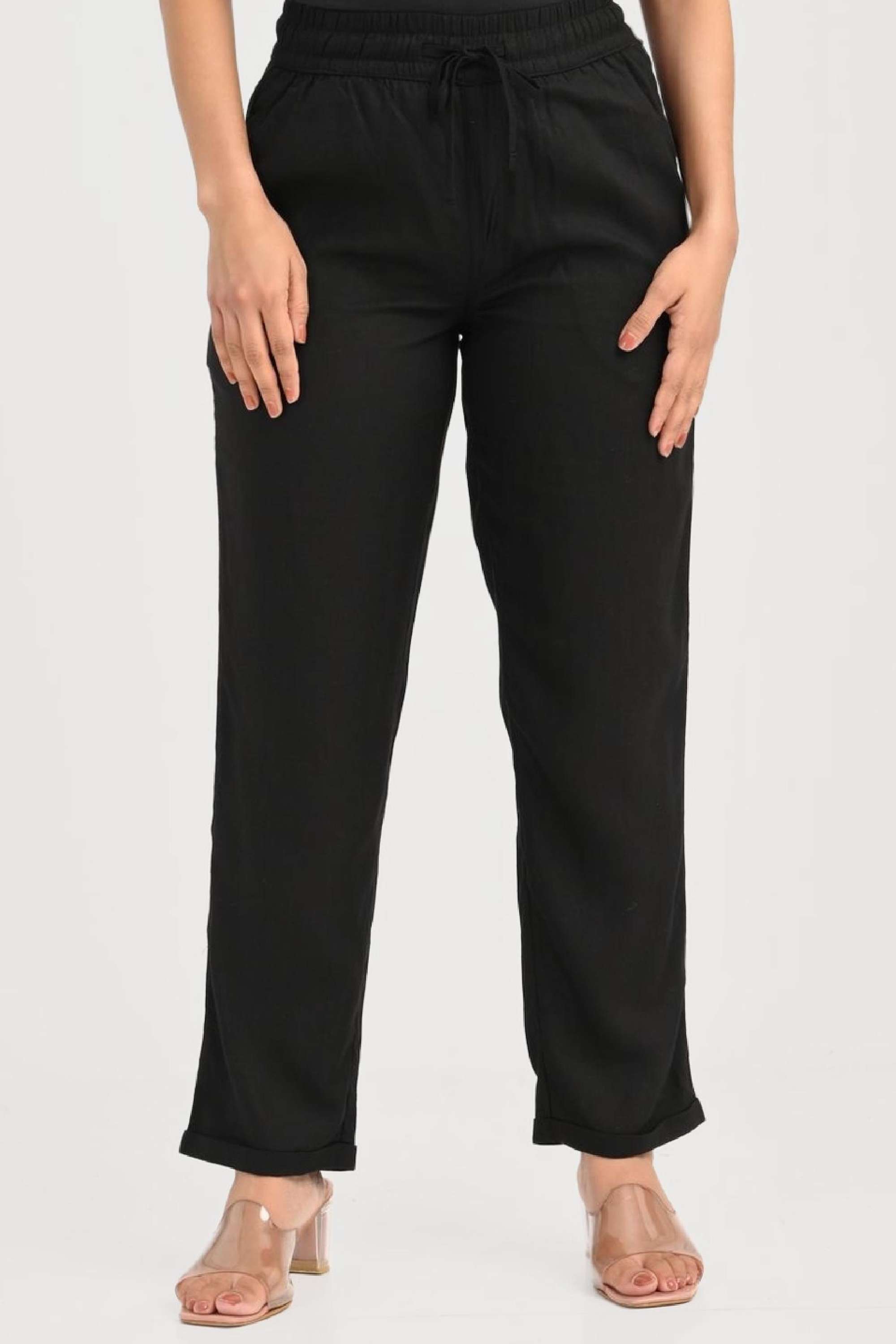 Blended-Fabric-Regular-Fit-Women-Pants