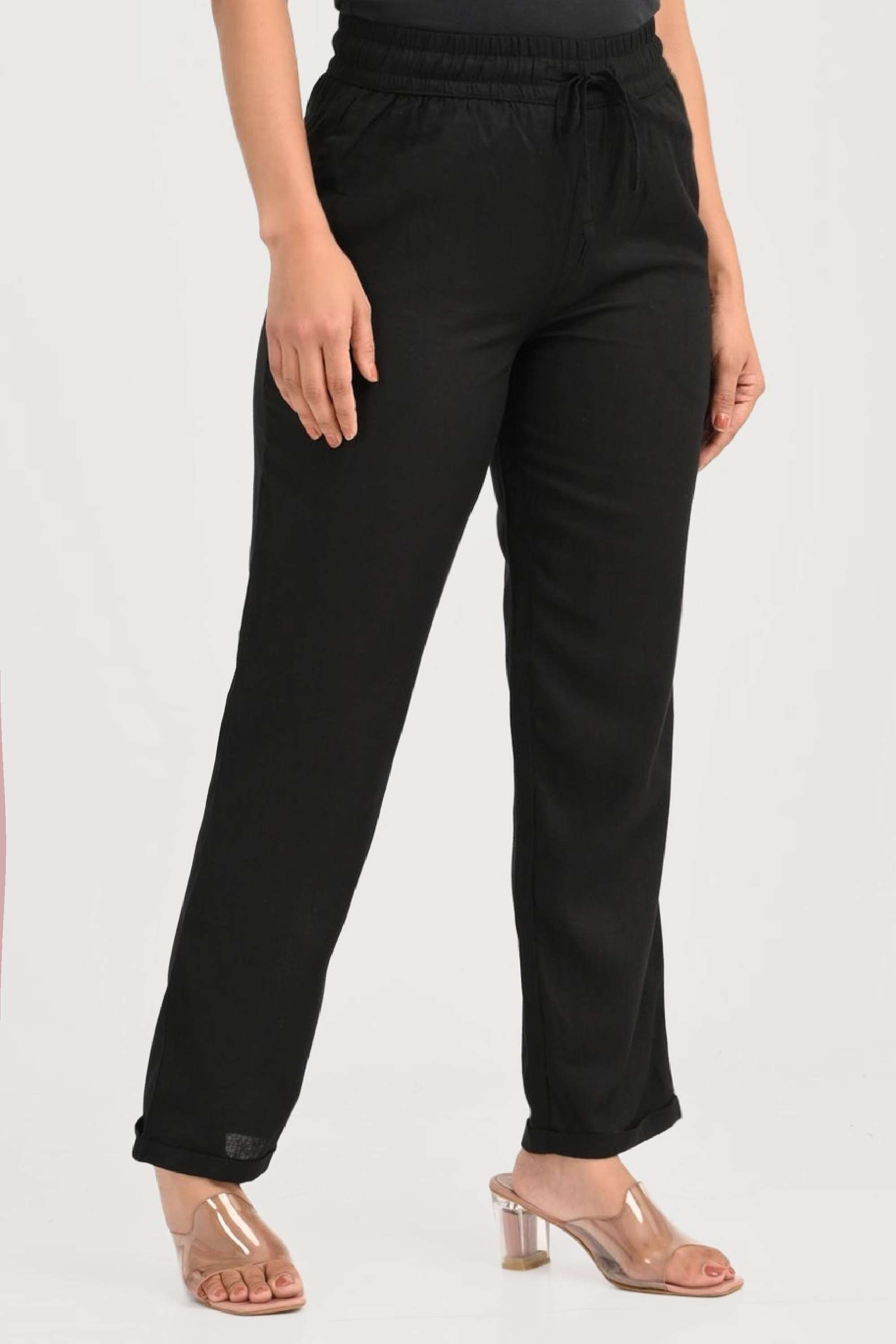 Blended-Fabric-Regular-Fit-Women-Pants