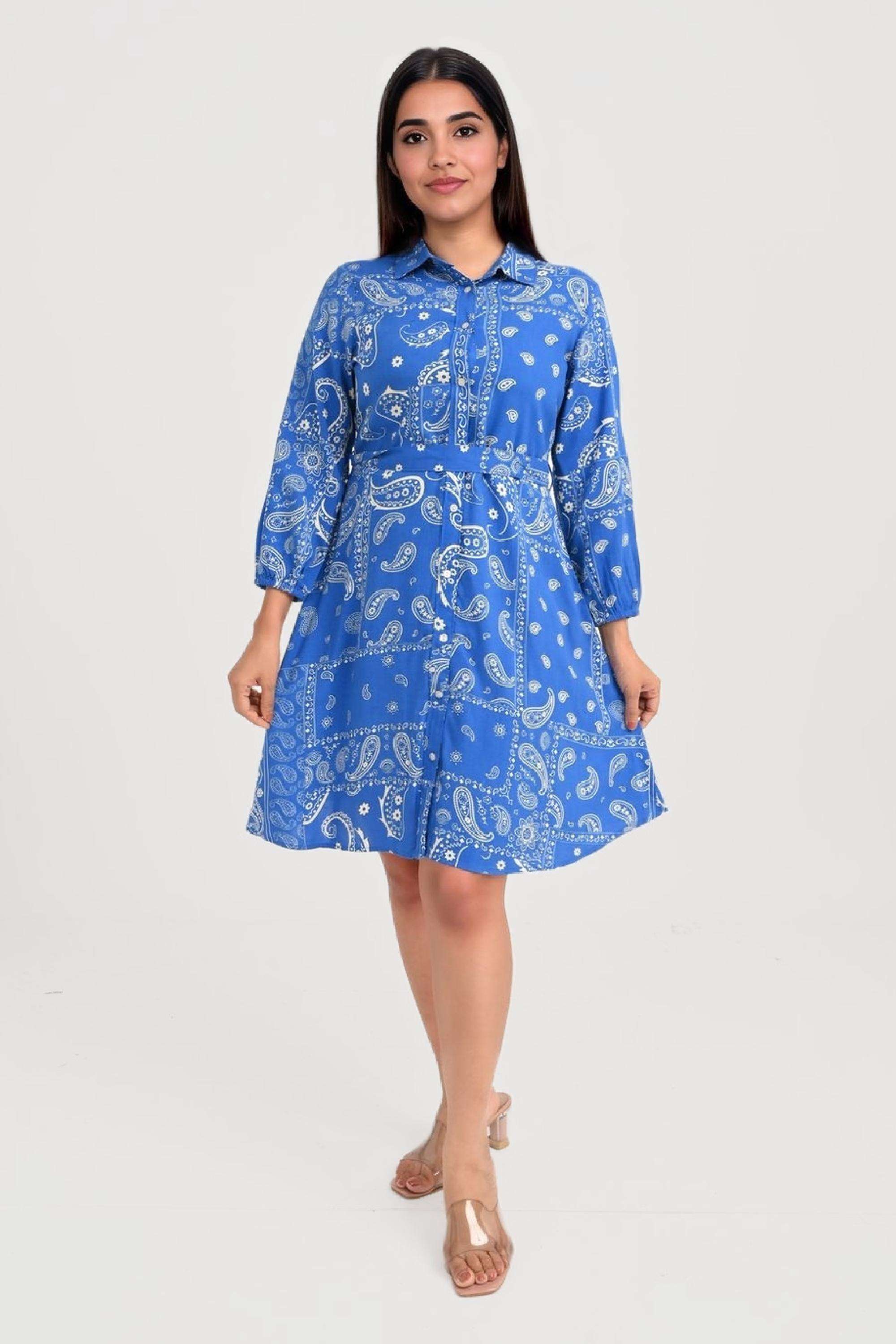 Printed-Round-Neck-Viscose-Women-Dress