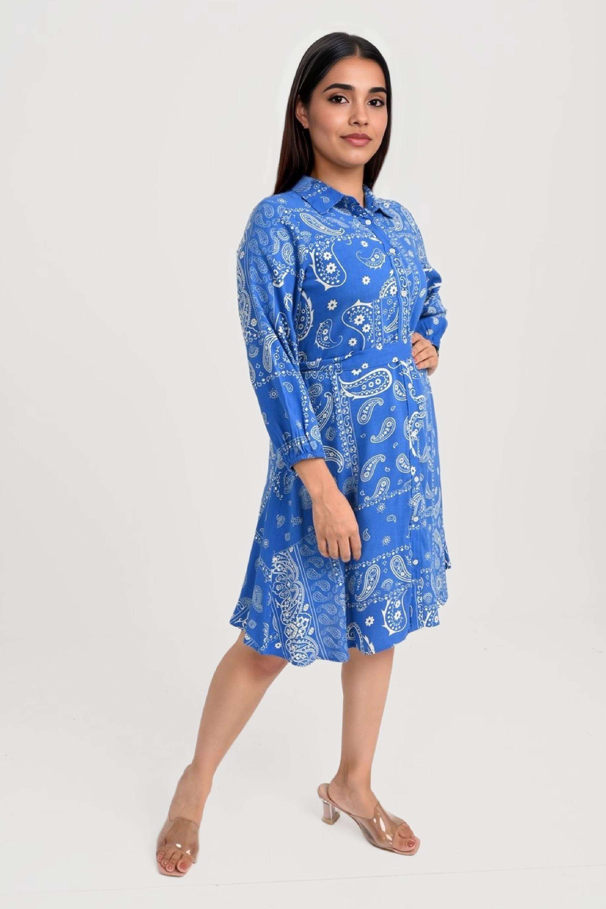 Printed-Round-Neck-Viscose-Women-Dress