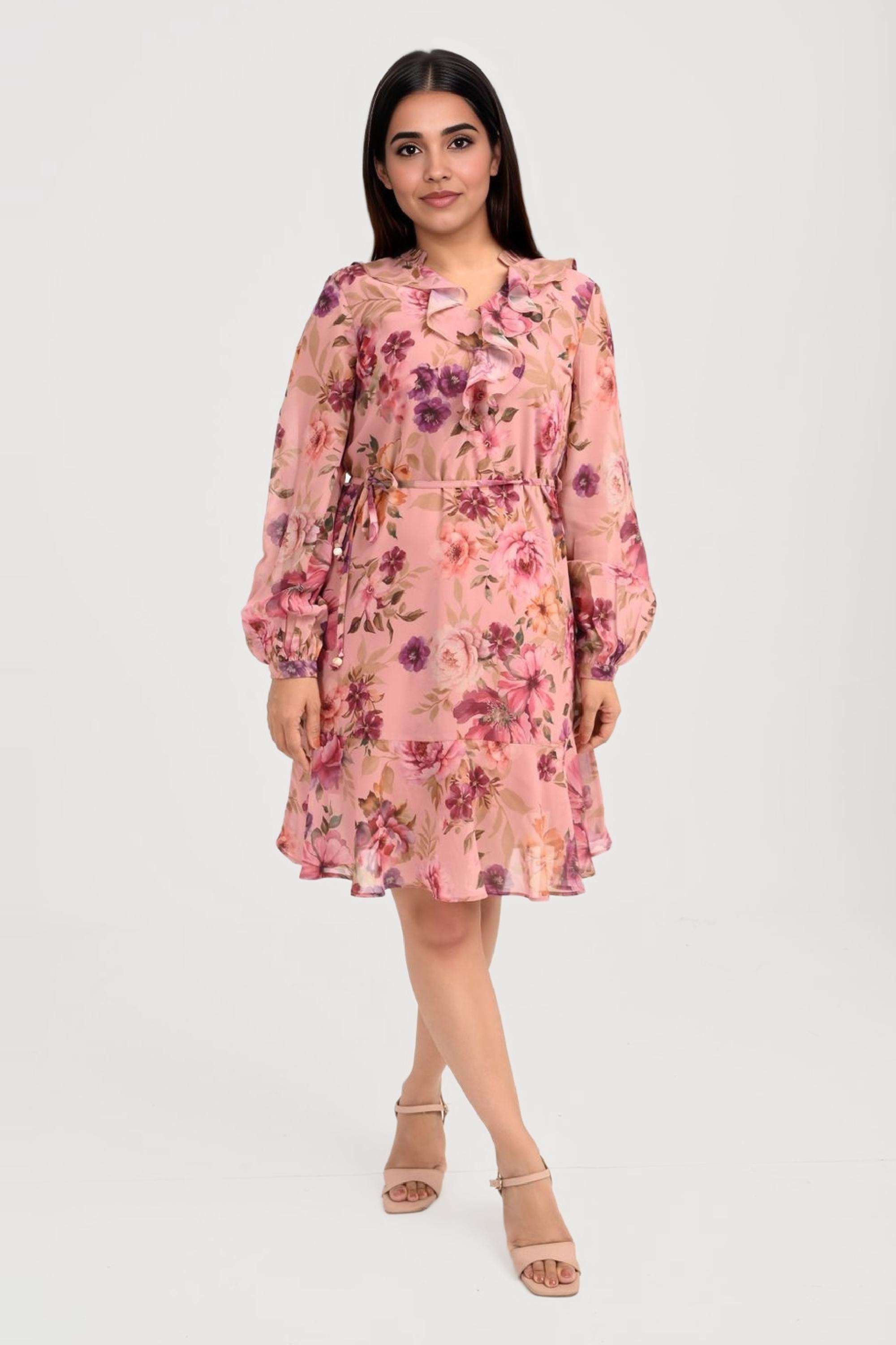 Printed-V-Neck-Georgette-Women-Dress
