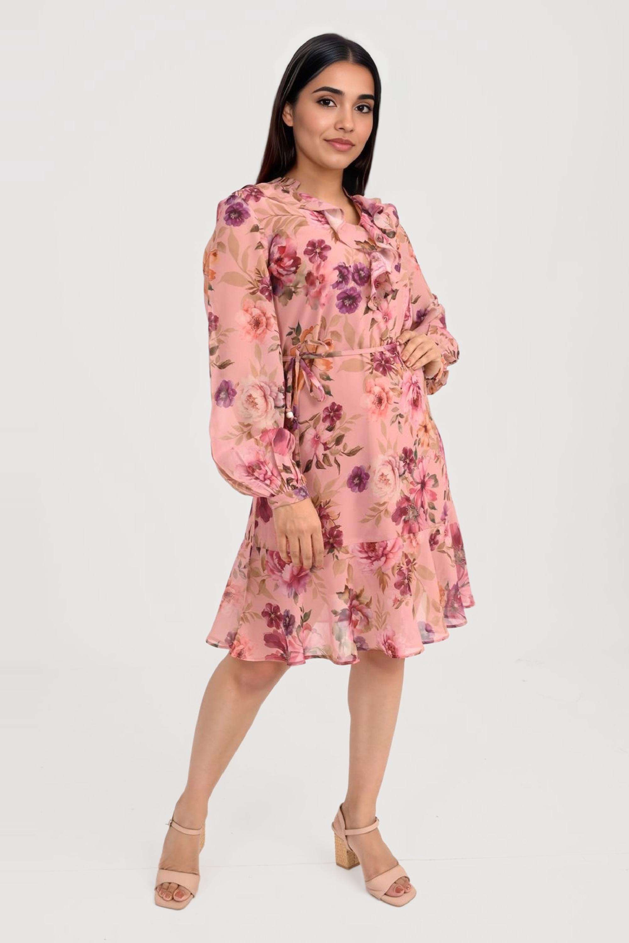 Printed-V-Neck-Georgette-Women-Dress