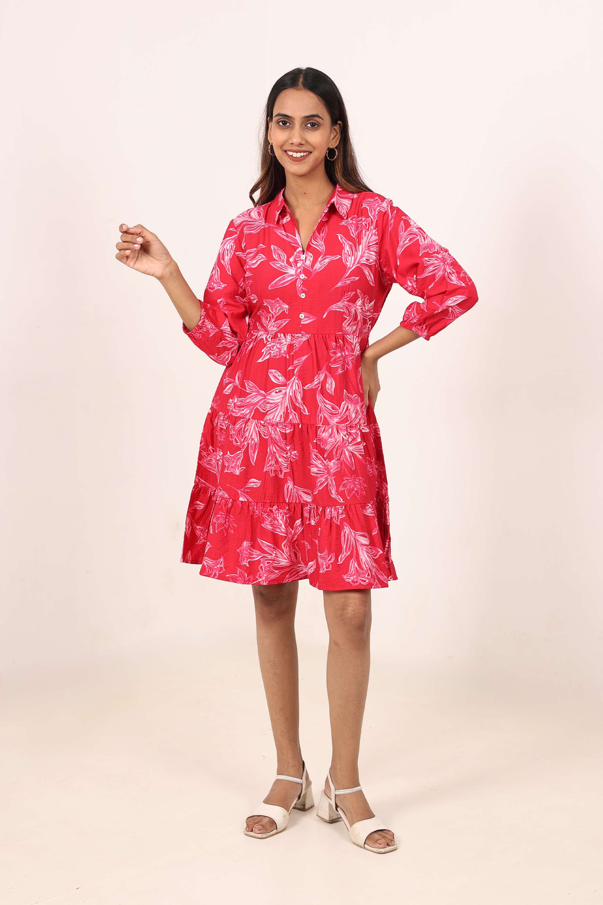 Printed-Nylon-Collared-Women-s-Dress
