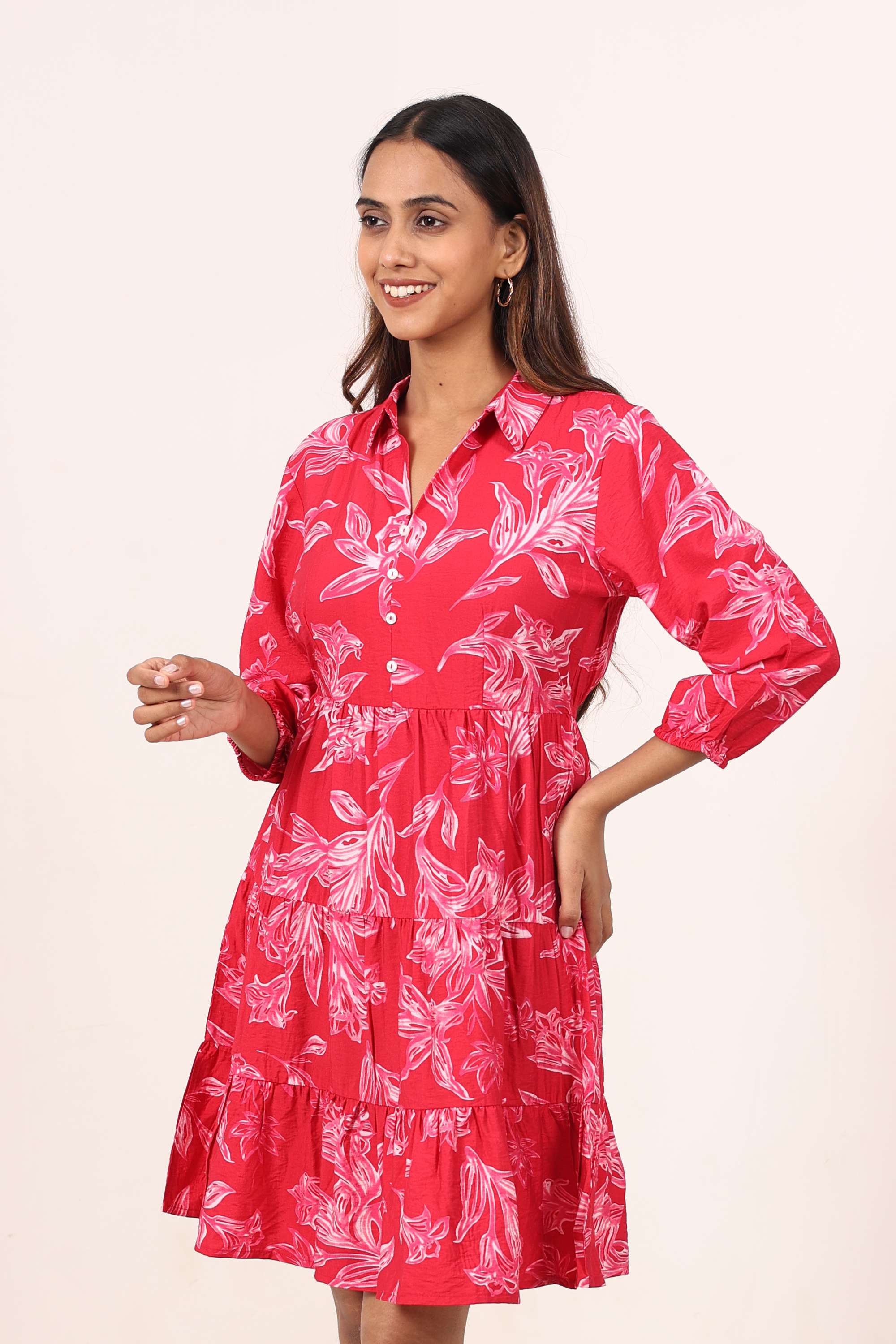 Printed-Nylon-Collared-Women-s-Dress
