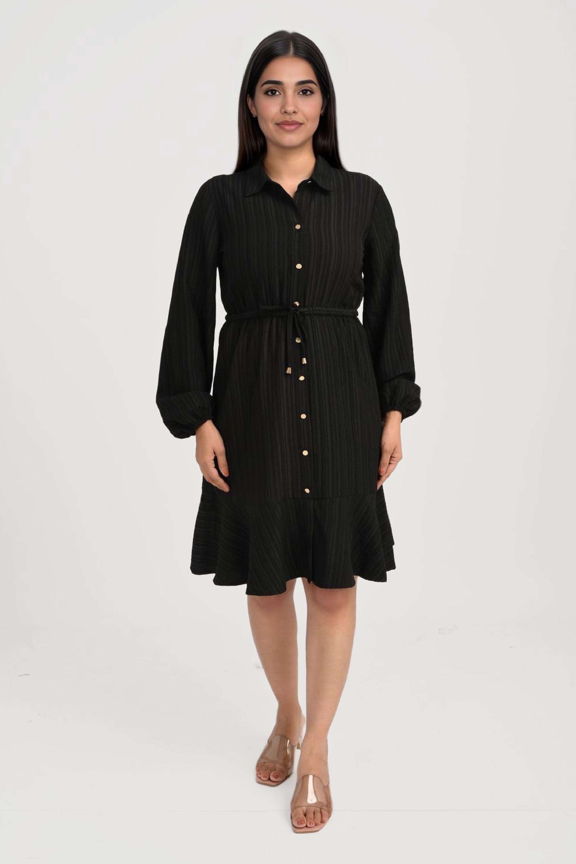 Solid-Round-Neck-Polyester-Women-Dress