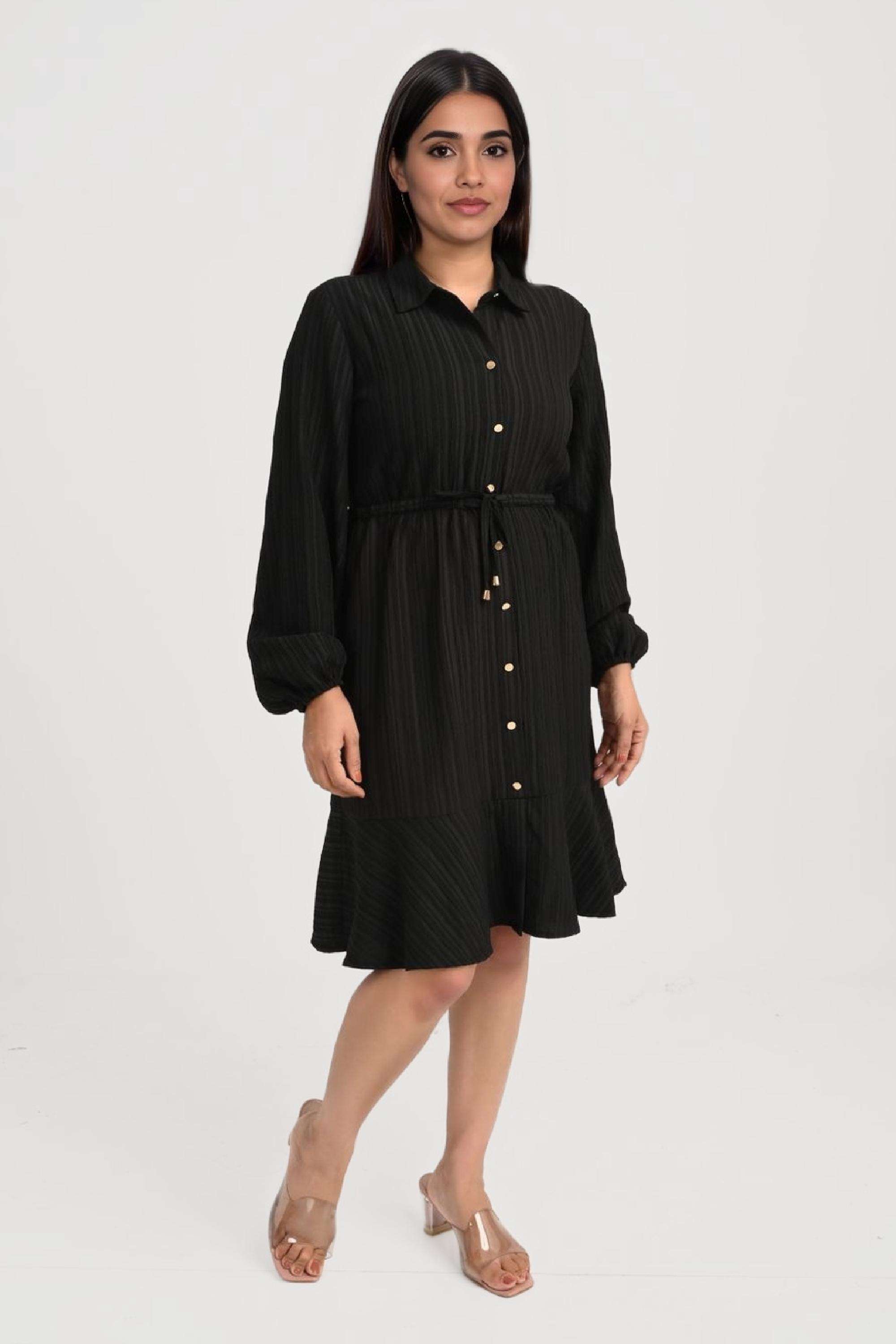 Solid-Round-Neck-Polyester-Women-Dress
