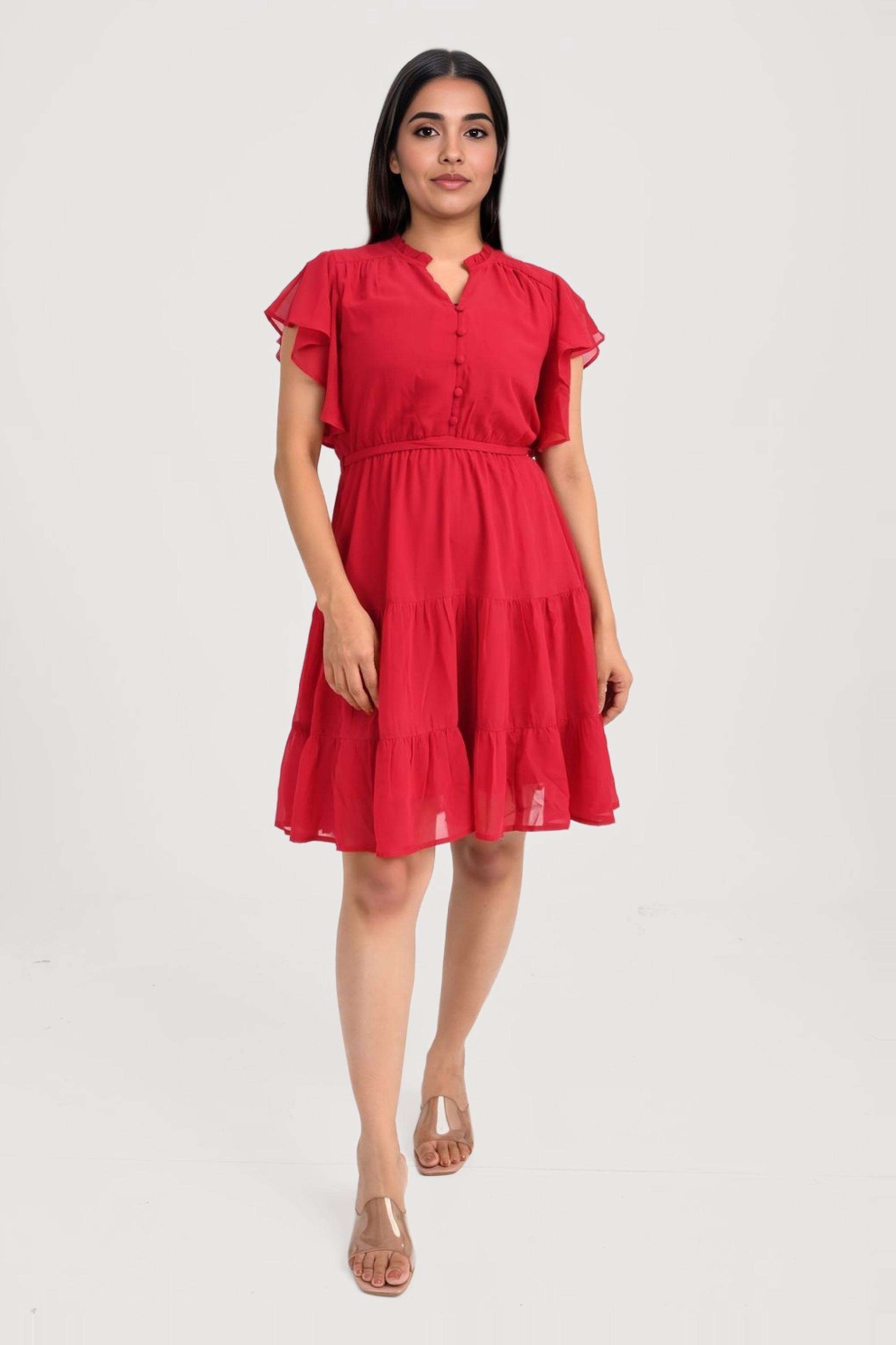 Solid-Georgette-Relaxed-Fit-Women-s-Knee-Length-Dress