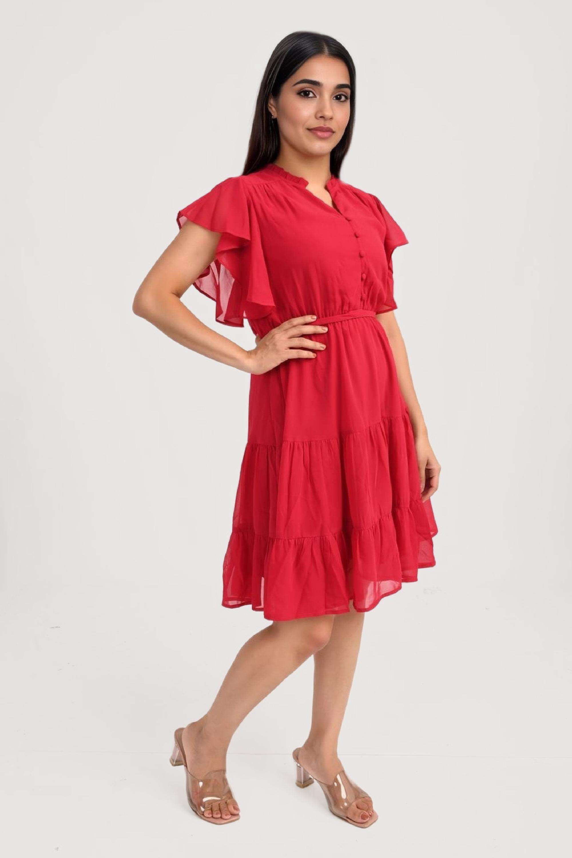 Solid-Georgette-Relaxed-Fit-Women-s-Knee-Length-Dress