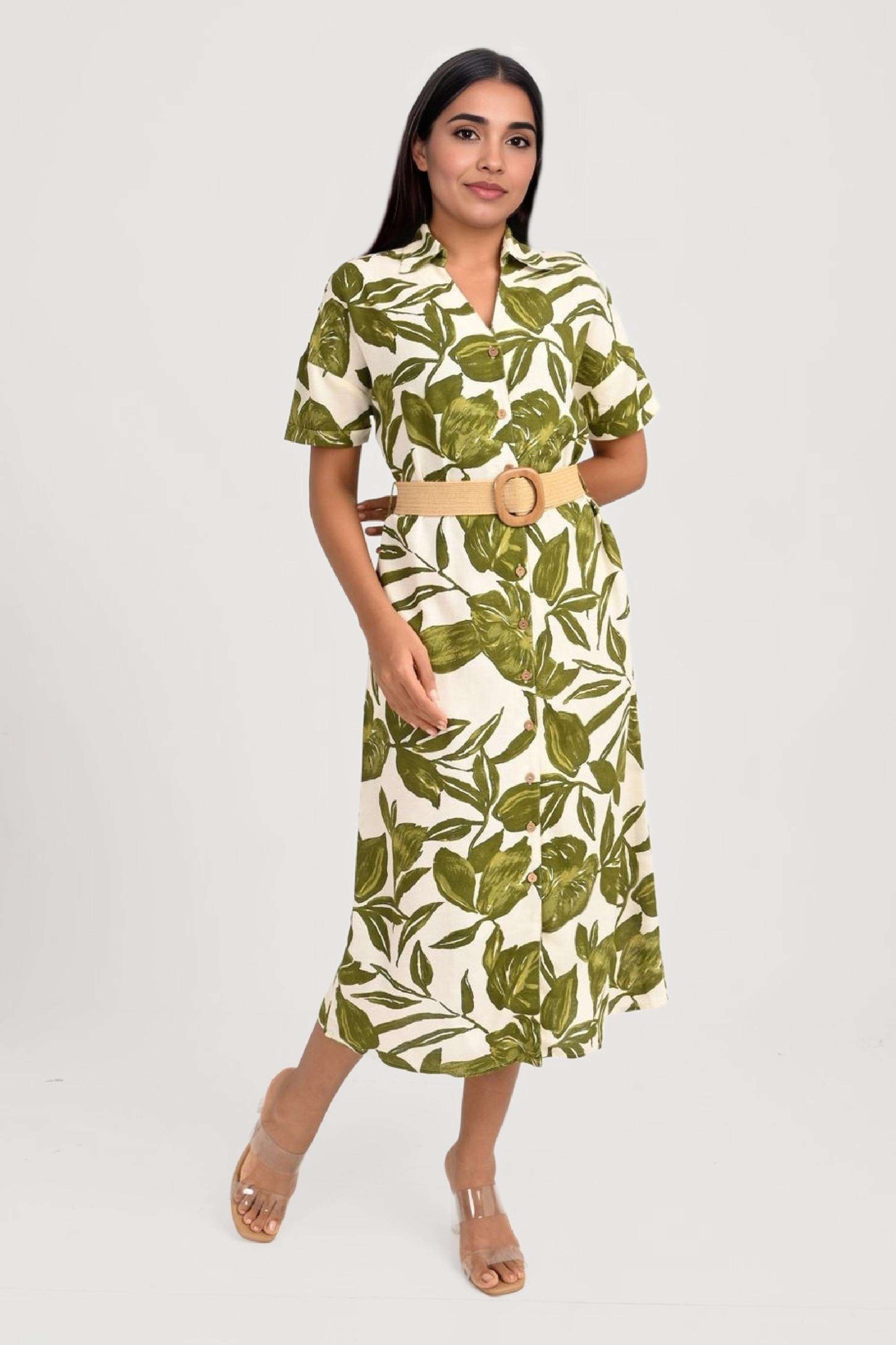 Printed-Cotton-Blend-Collared-Women-s-Maxi-Dress