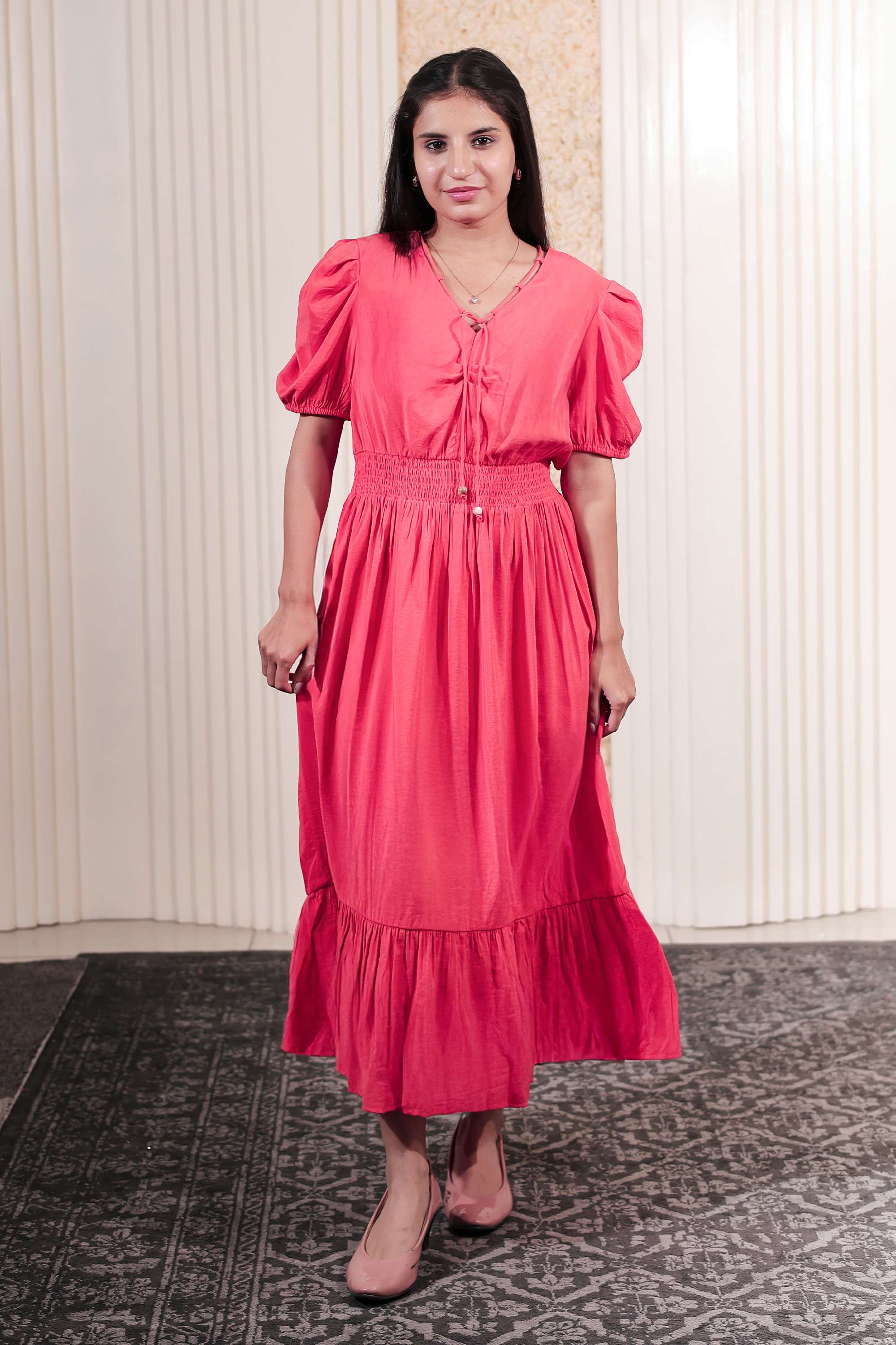 Solid-Viscose-V-Neck-Women-s-Maxi-Dress