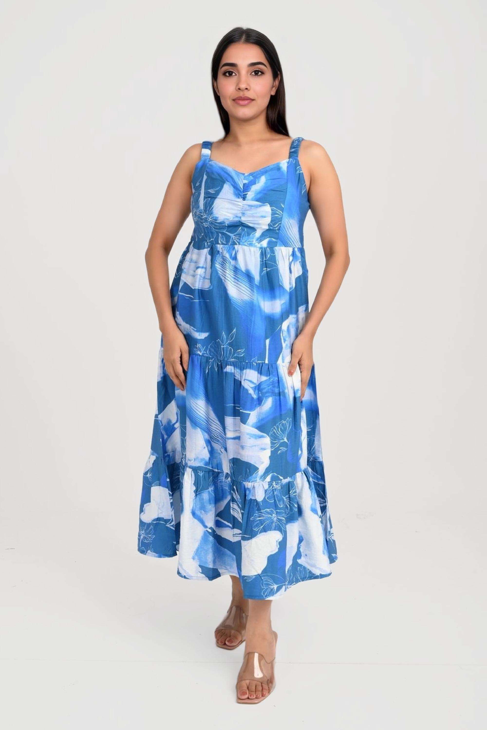 Abstract-V-Neck-Blended-Fabric-Women-Dress