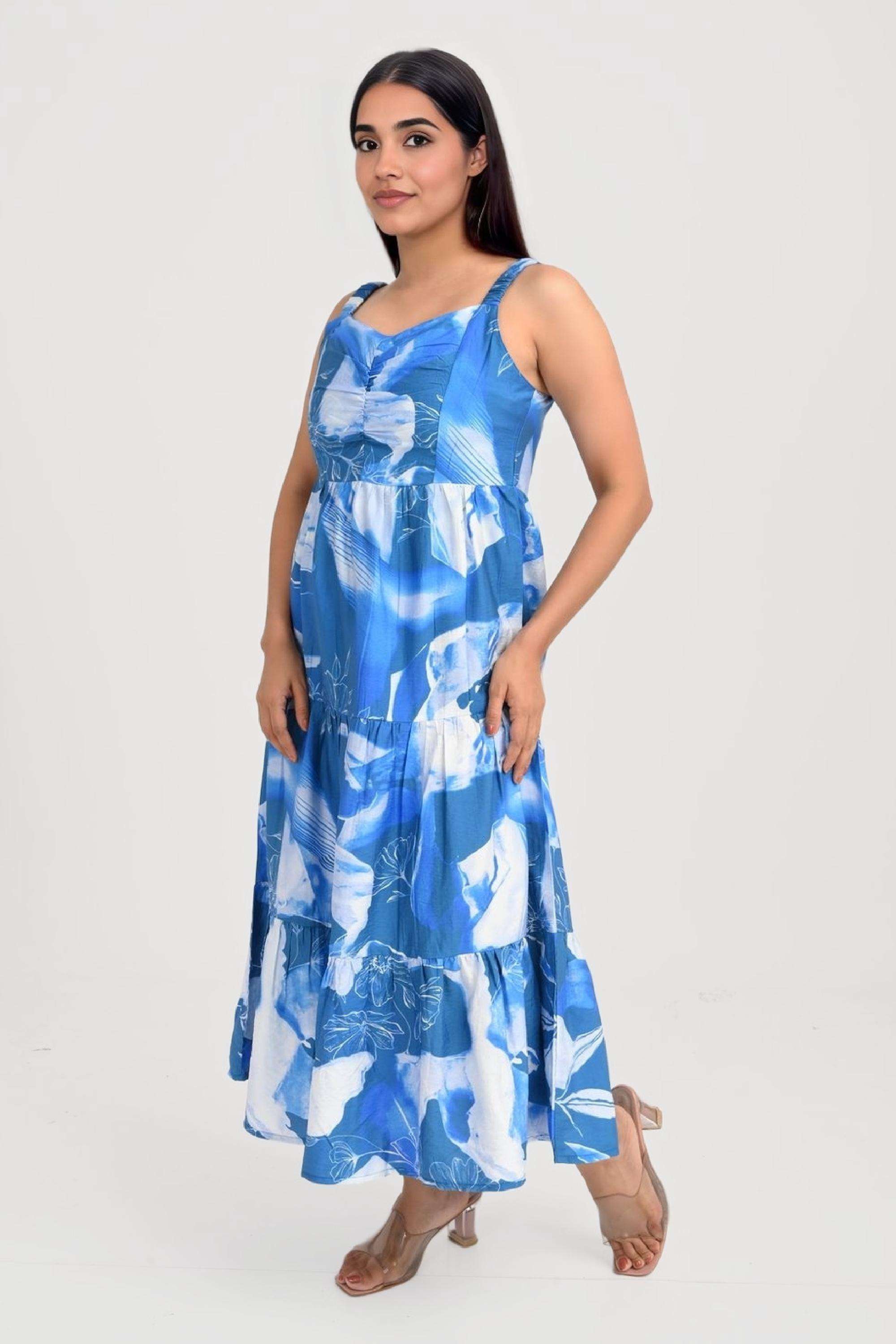 Abstract-V-Neck-Blended-Fabric-Women-Dress