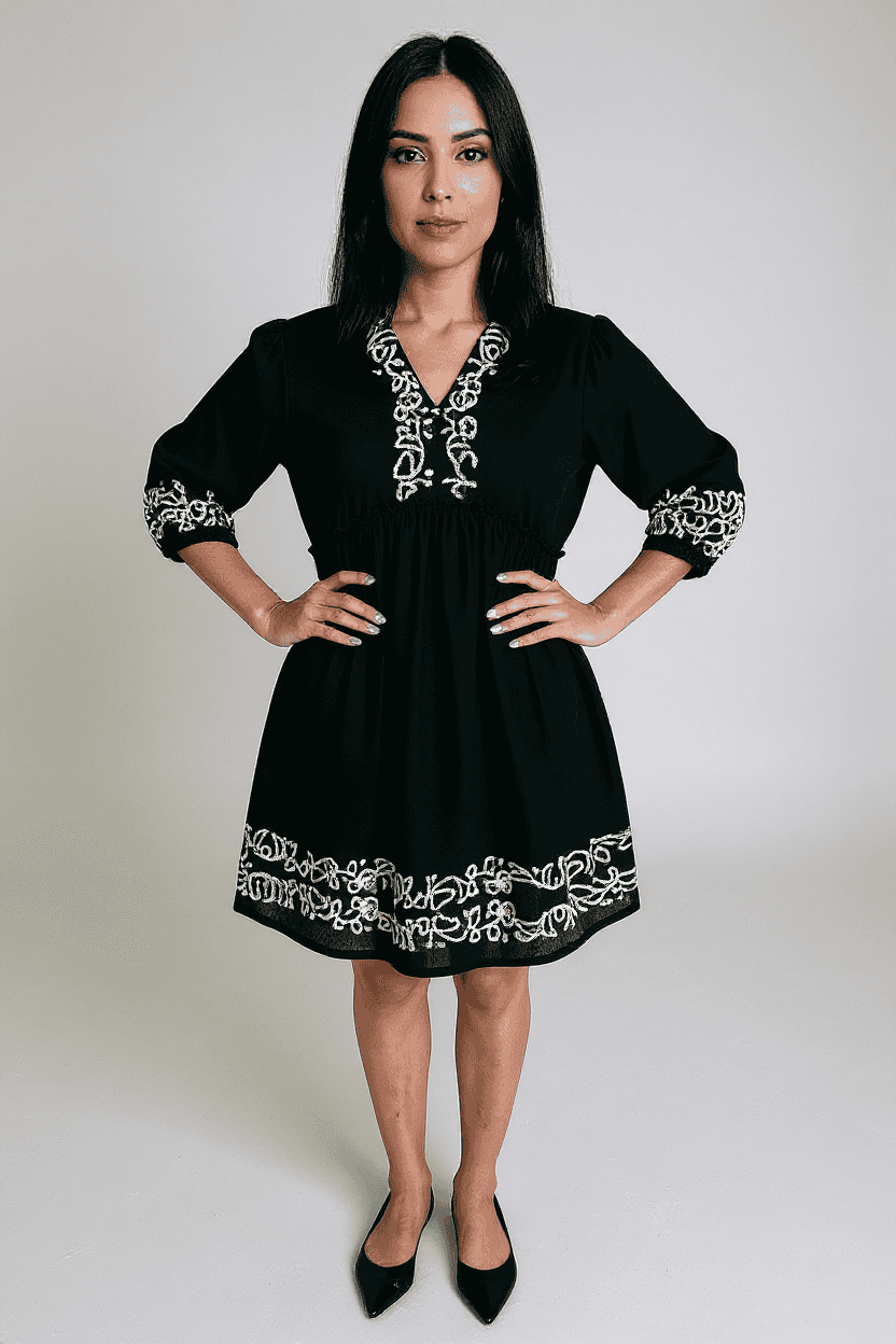 Embroidered-V-Neck-Rayon-Women-Dress