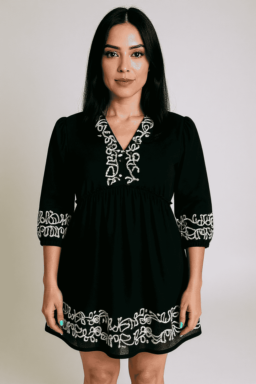 Embroidered-V-Neck-Rayon-Women-Dress