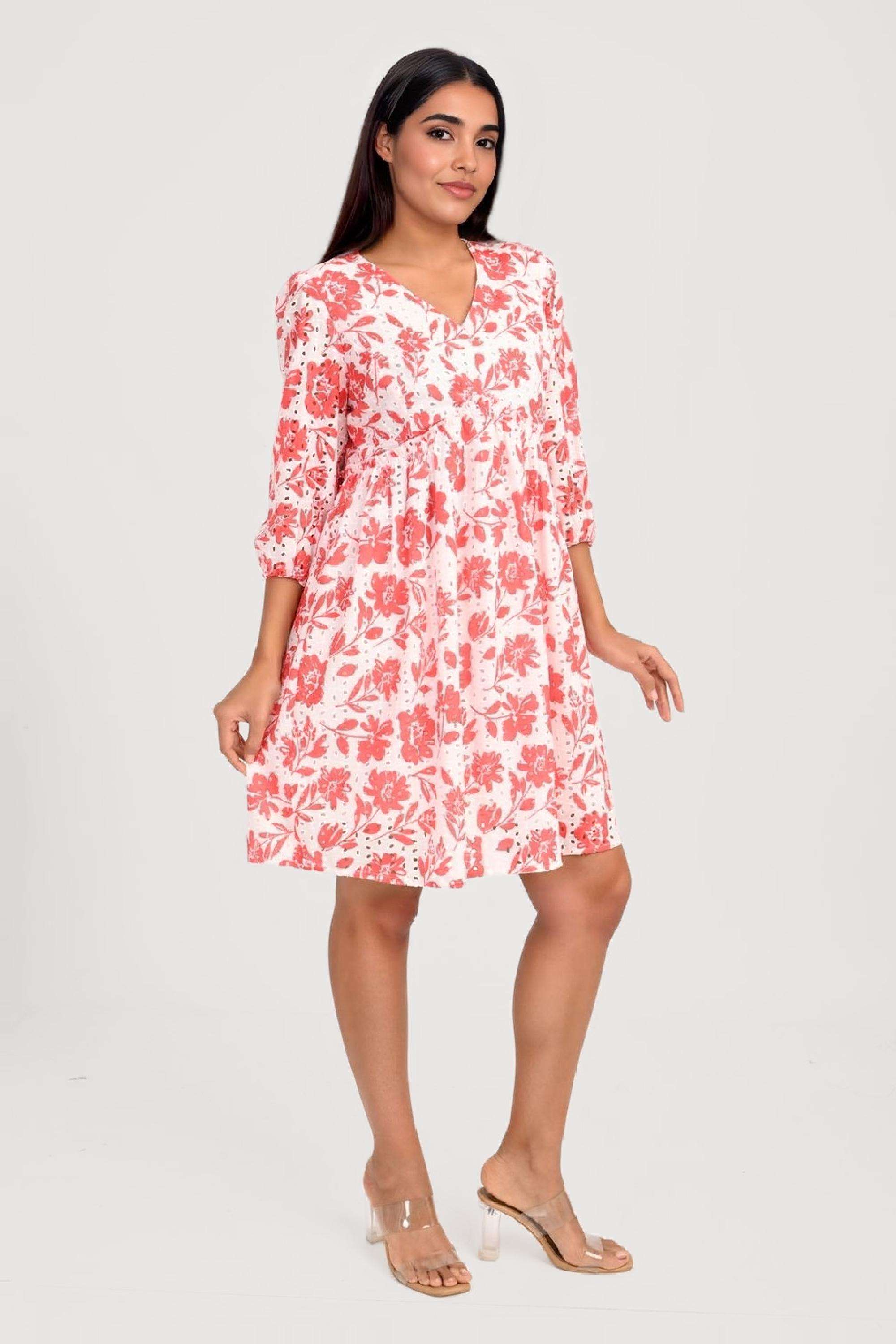 Printed-V-Neck-Cotton-Women-Dress