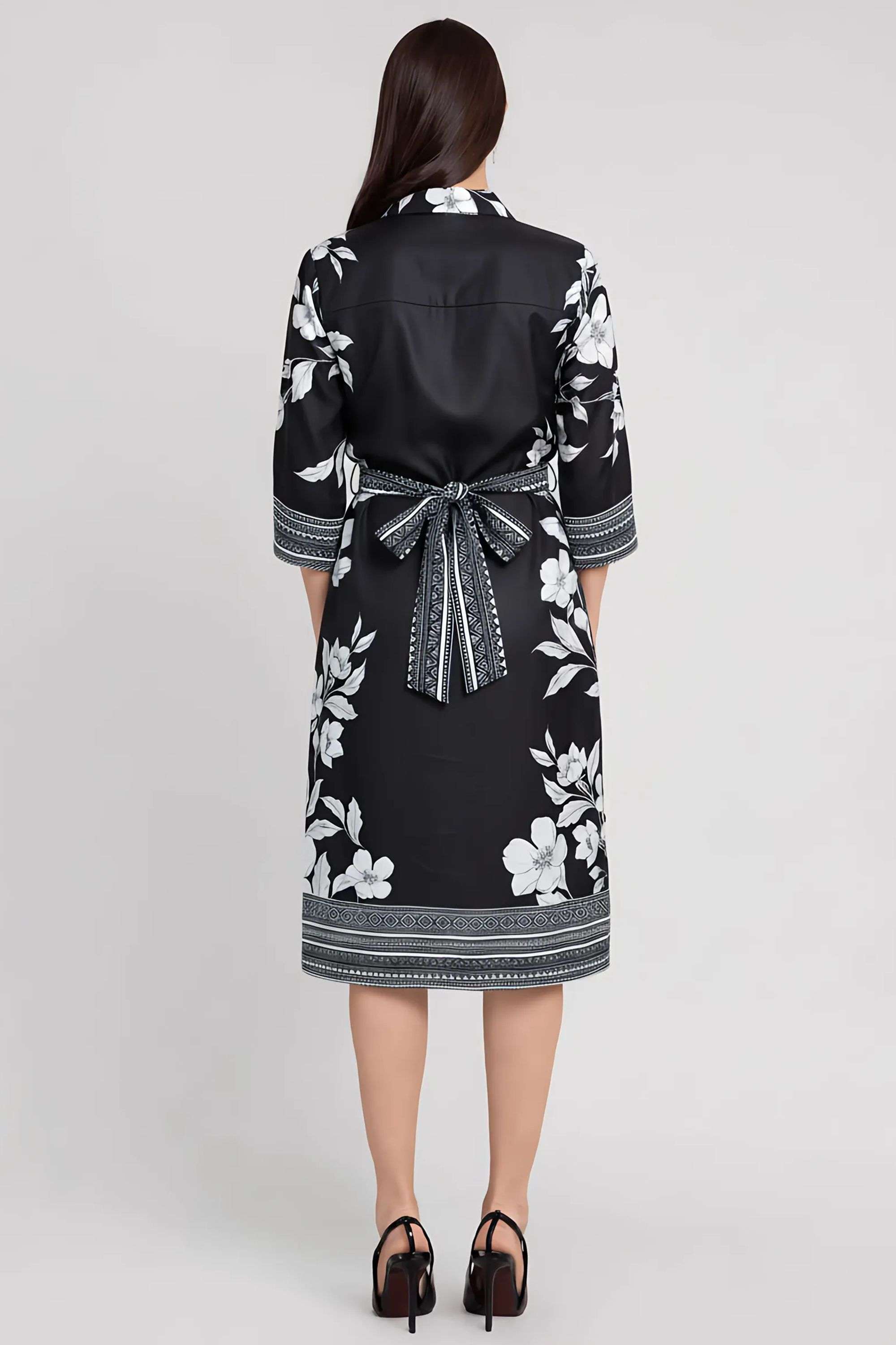 Printed-Collared-Blended-Fabric-Women-Dress