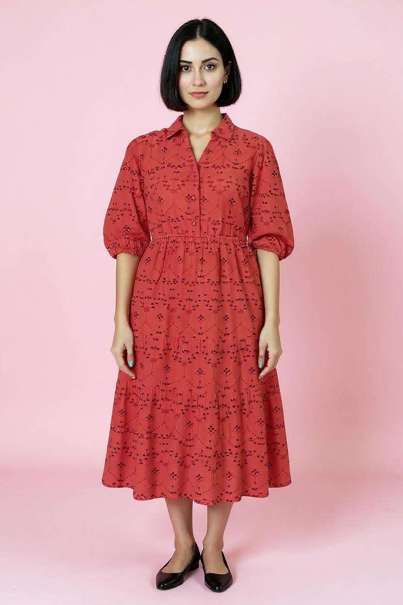 Schiffli-Round-Neck-Cotton-Women-Dress