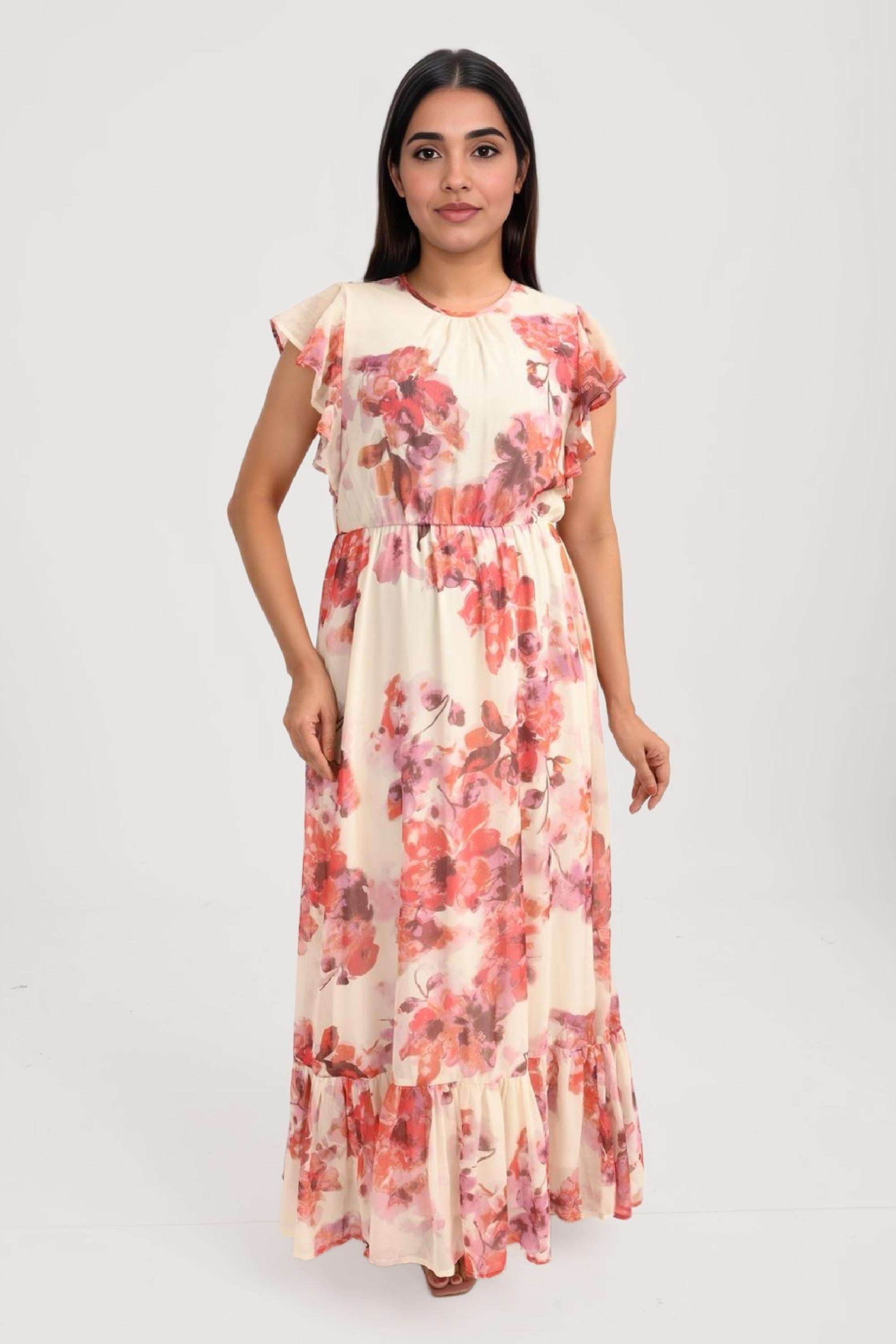 Printed-Chiffon-Round-Neck-Women-s-Maxi-Dress
