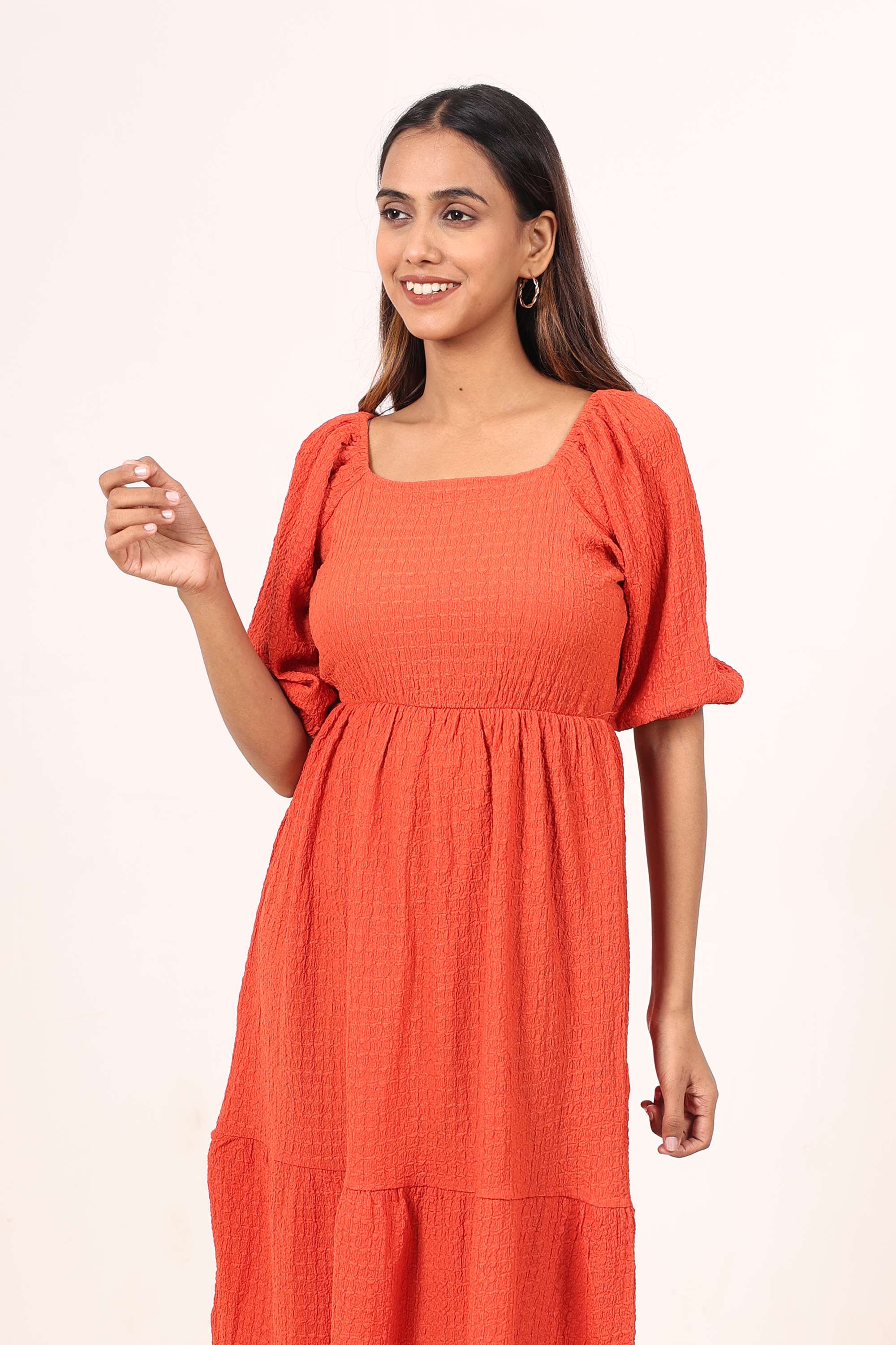 Solid-Polyester-Square-Neck-Women-s-Dress