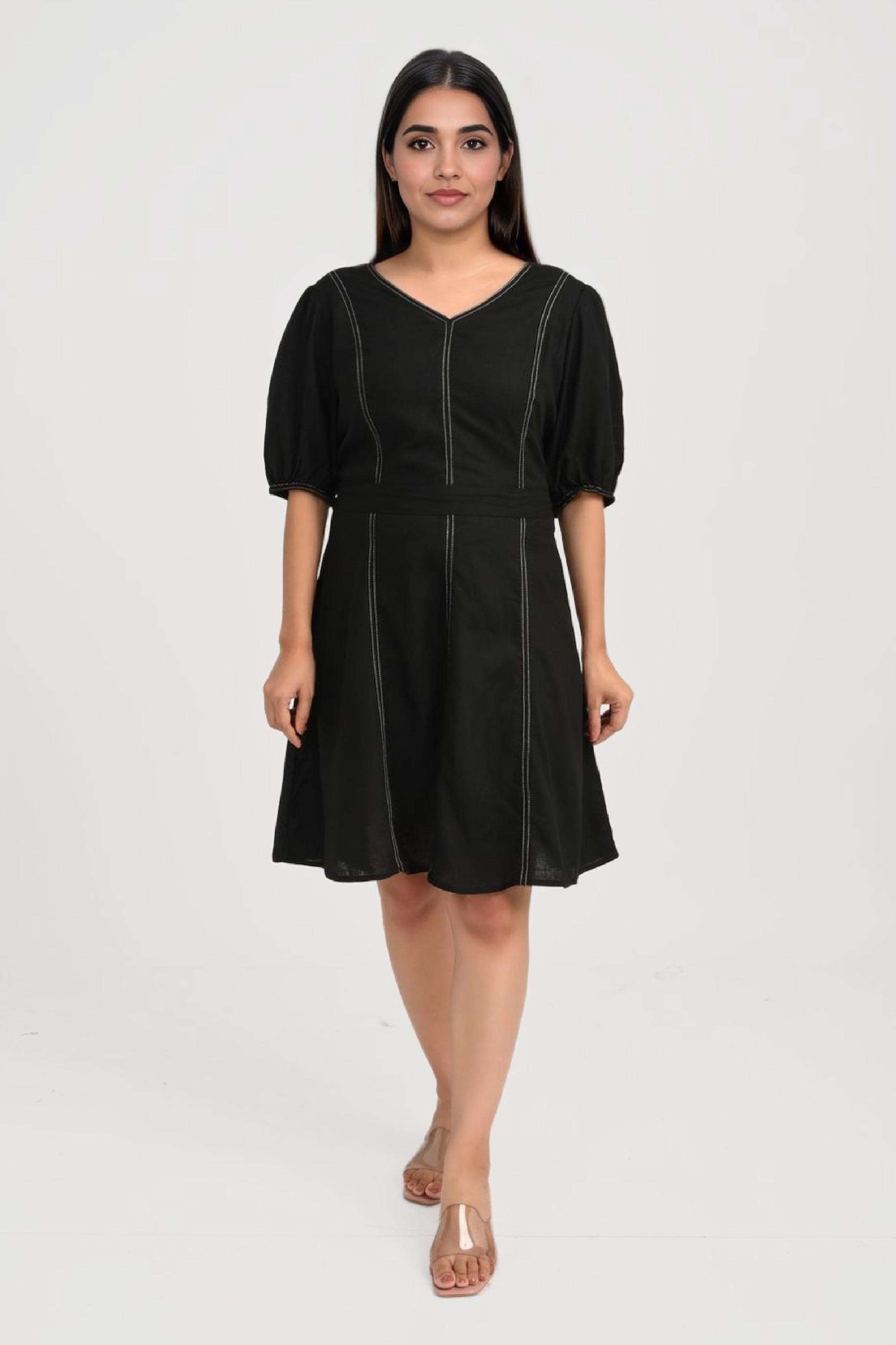 Solid-Round-Neck-Viscose-Women-Dress
