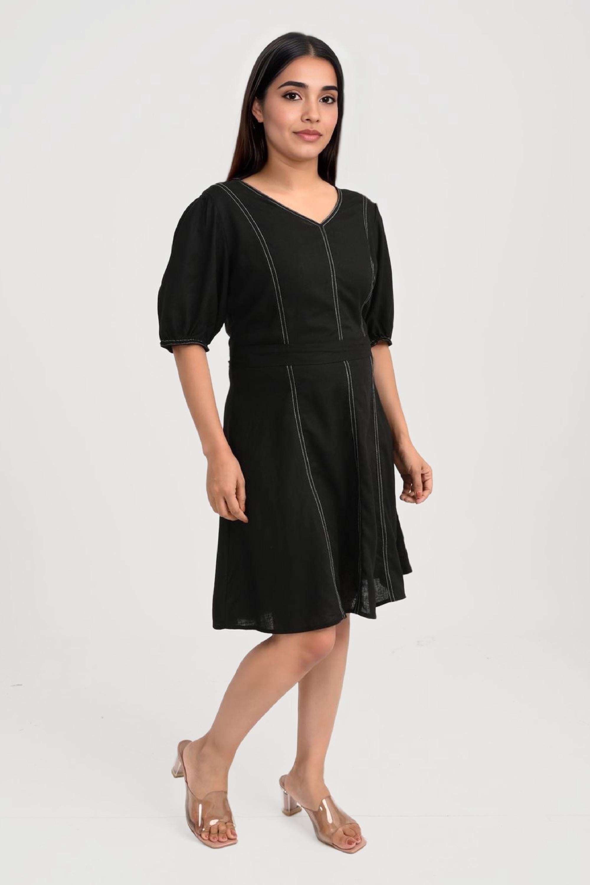 Solid-Round-Neck-Viscose-Women-Dress