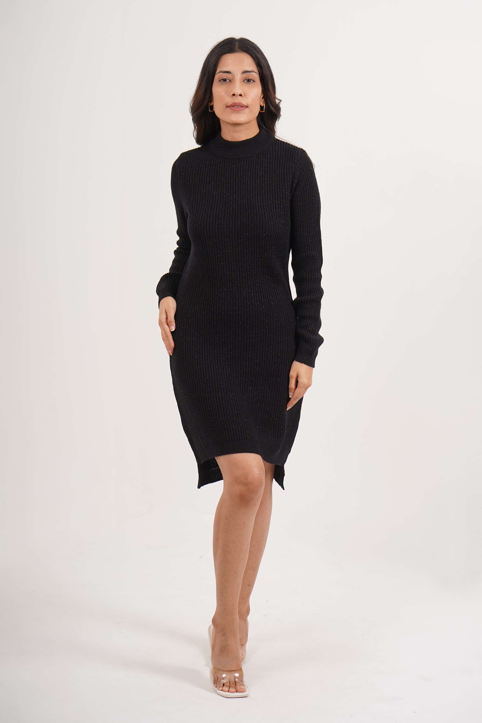 Solid-Acrylic-Round-Neck-Women-s-Dress