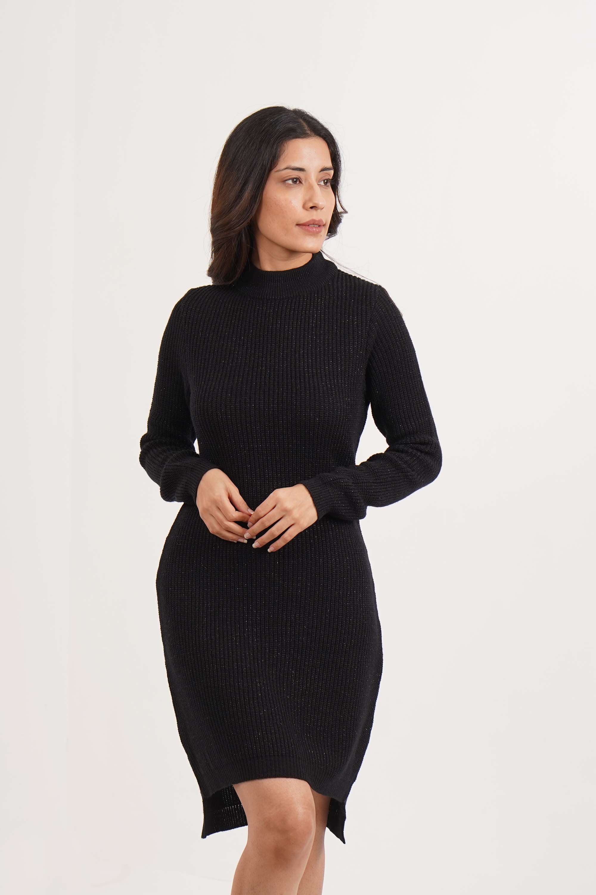 Solid-Round-Neck-Acrylic-Women-Dress