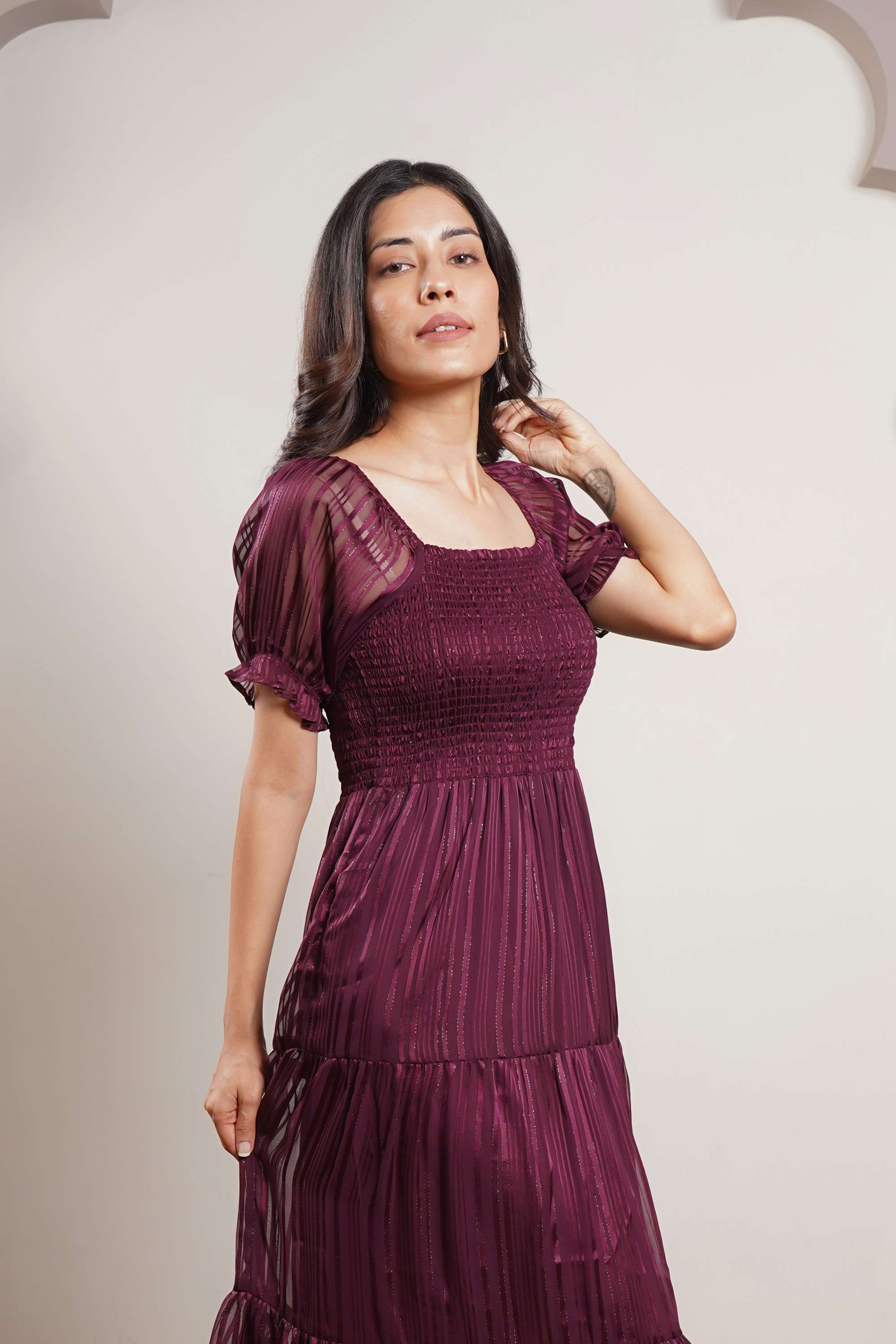Printed-Square-Neck-Polyester-Women-Dress