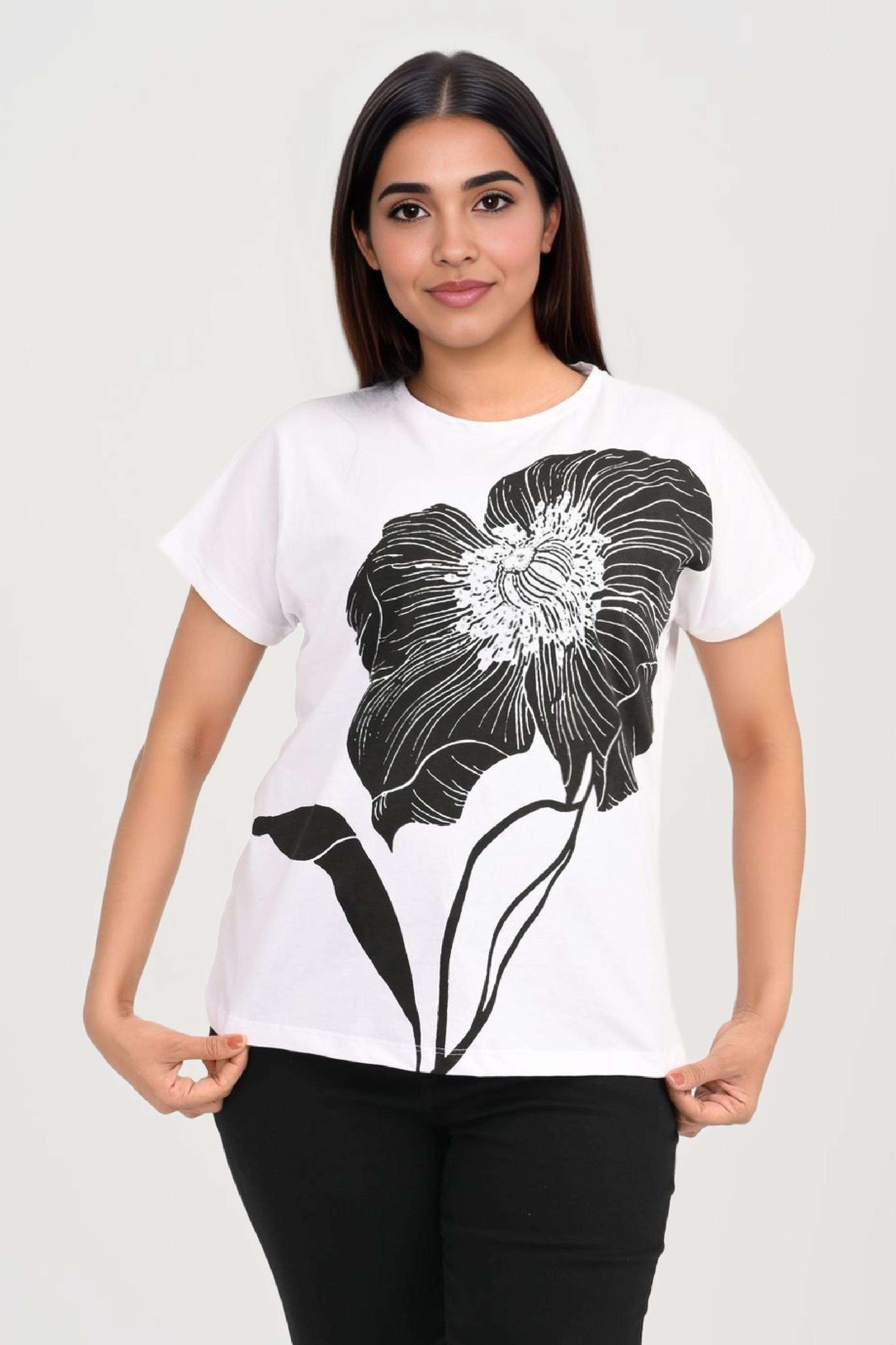 Printed-Cotton-Round-Neck-Women-Casual-Wear-T-Shirt