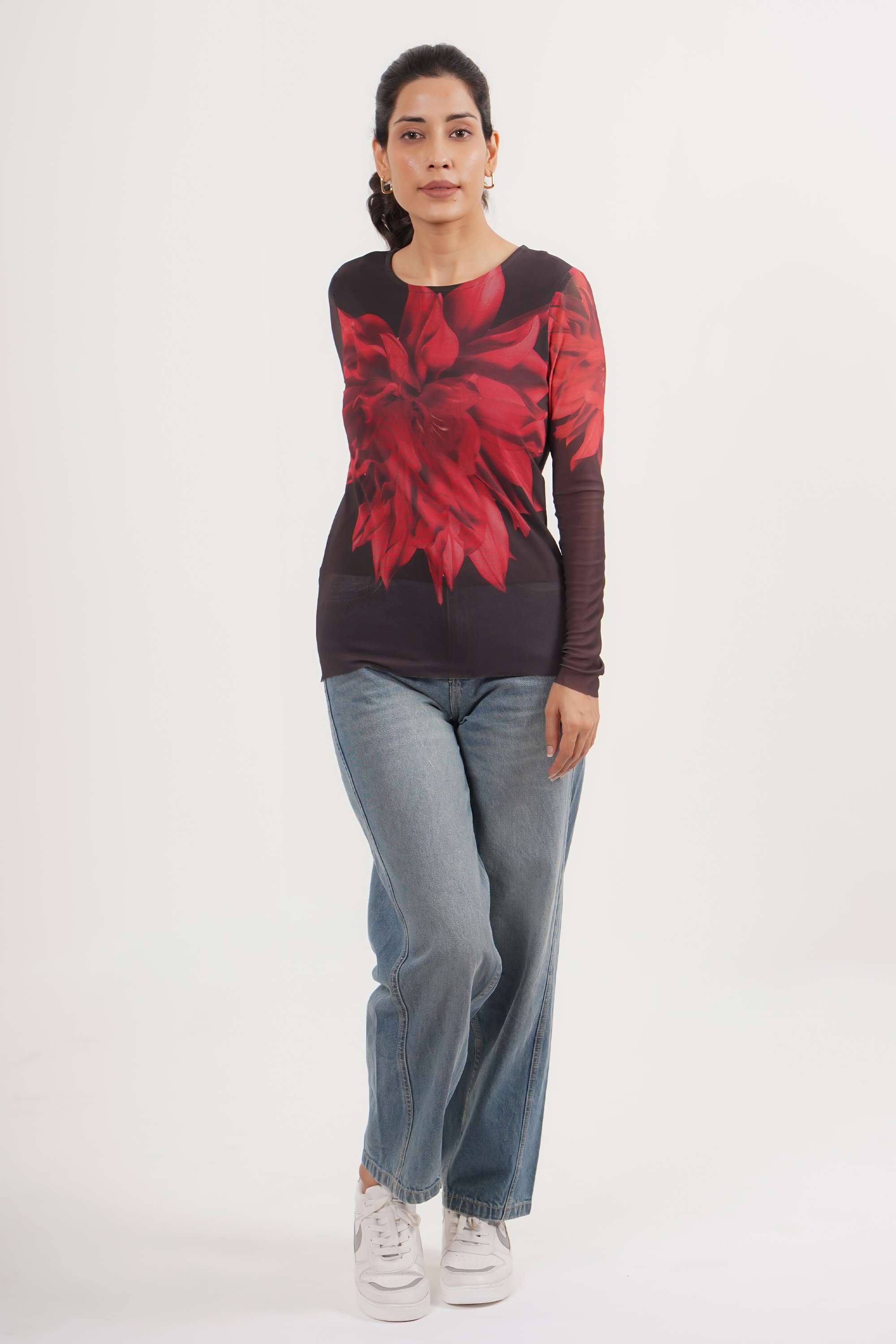 Printed-Round-Neck-Polyester-Women-s-Casual-Wear-T-Shirt