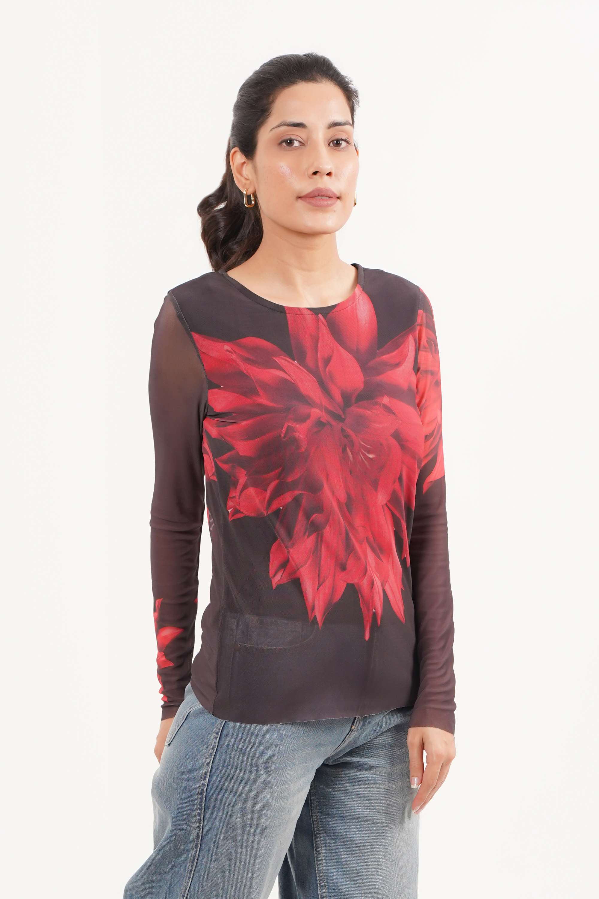 Printed-Polyester-Round-Neck-Women-T-Shirt