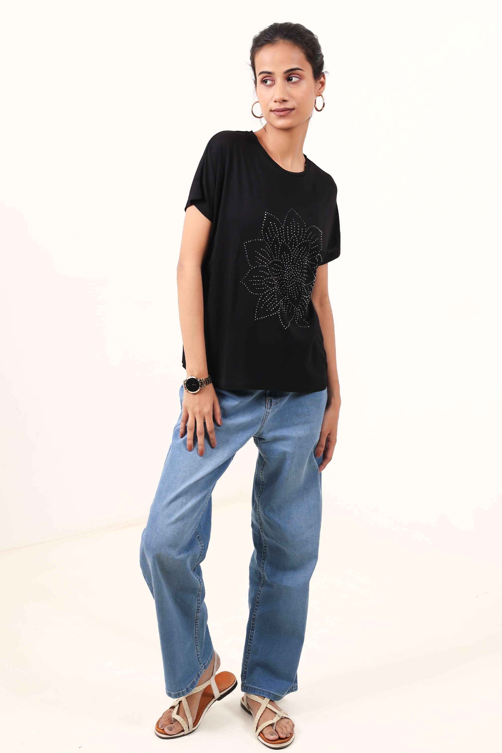 Embroidered-Viscose-Round-Neck-Women-s-T-Shirt