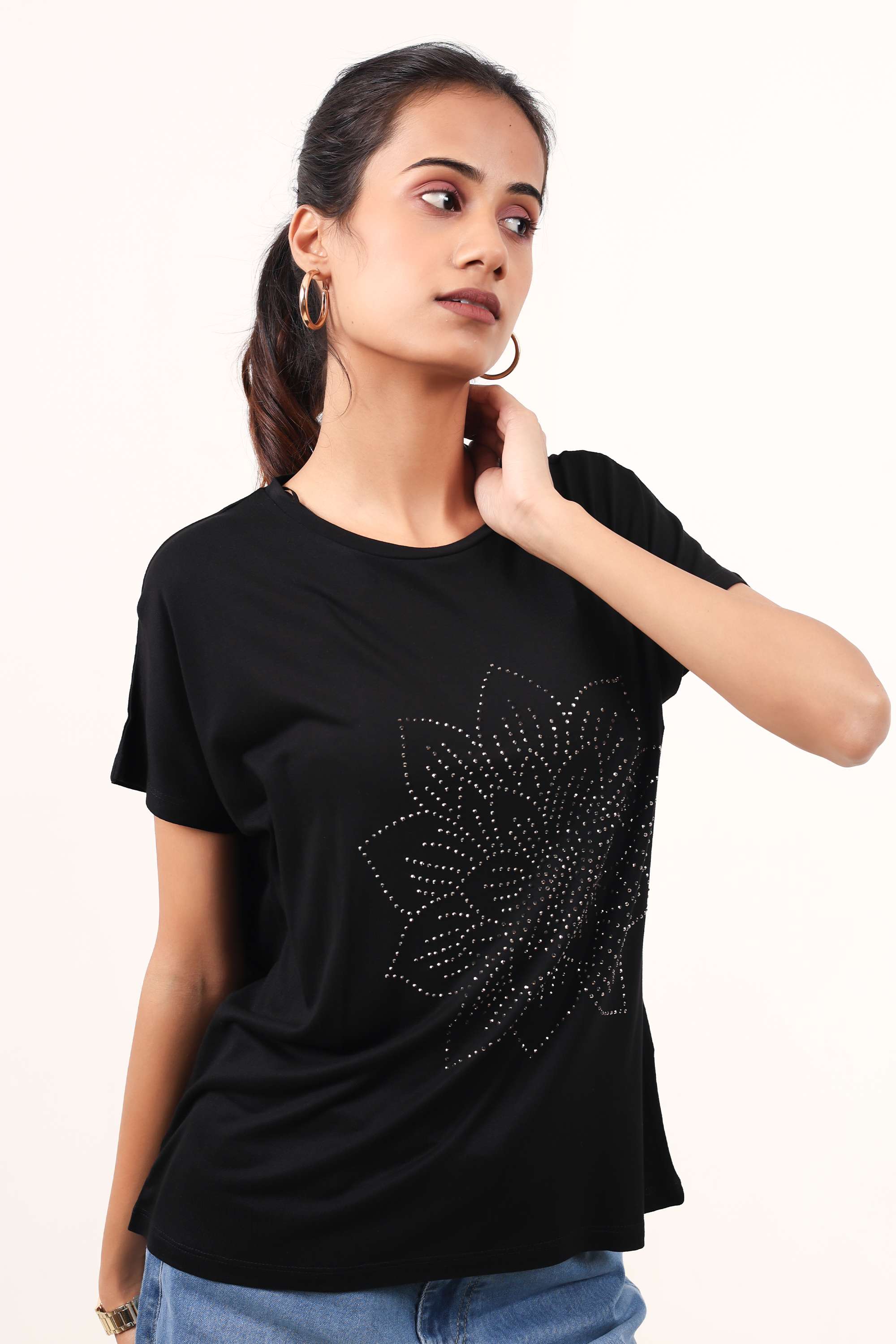 Embroidered-Viscose-Round-Neck-Women-s-T-Shirt