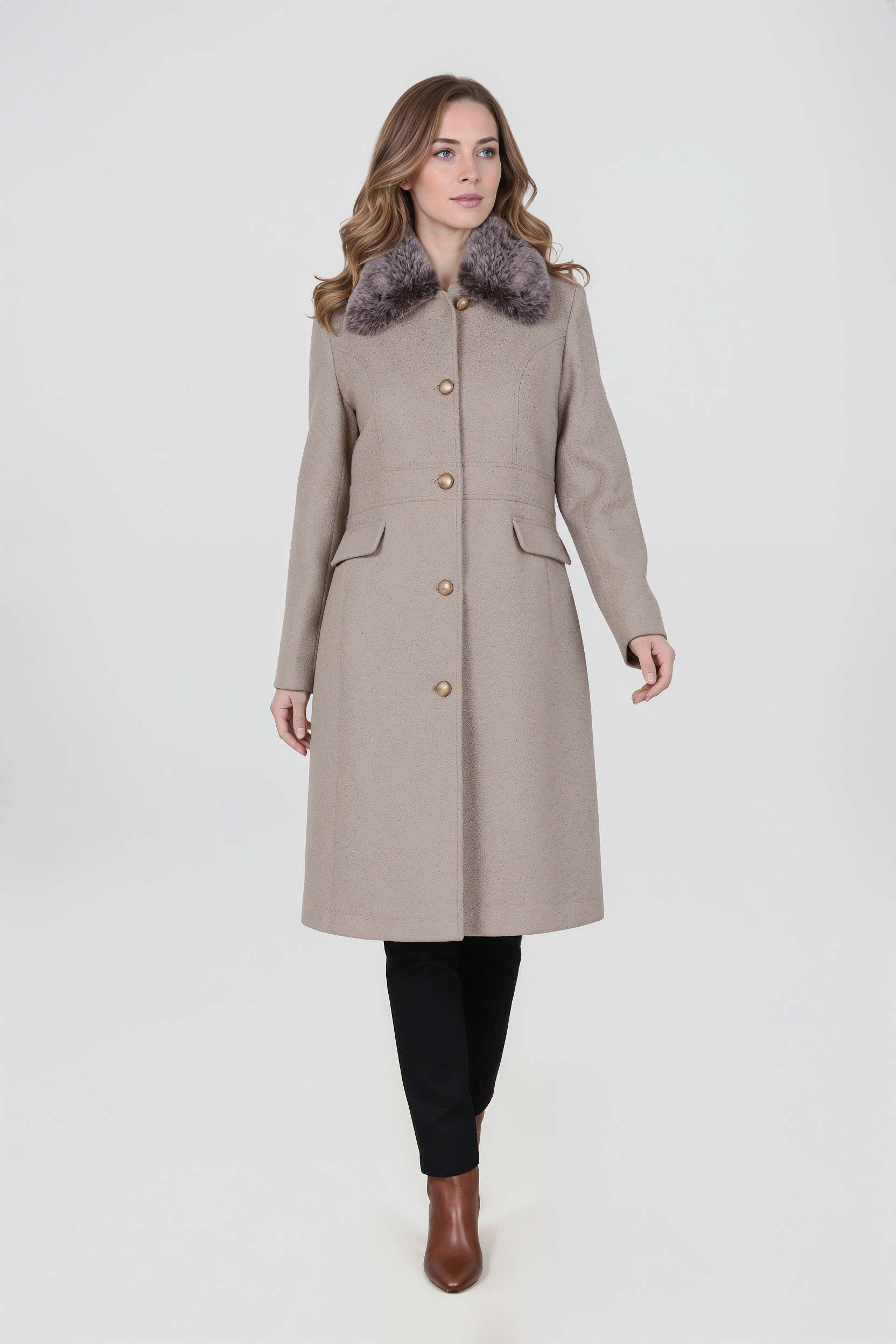 Solid Collared Women's Winter Wear Coat-image-32