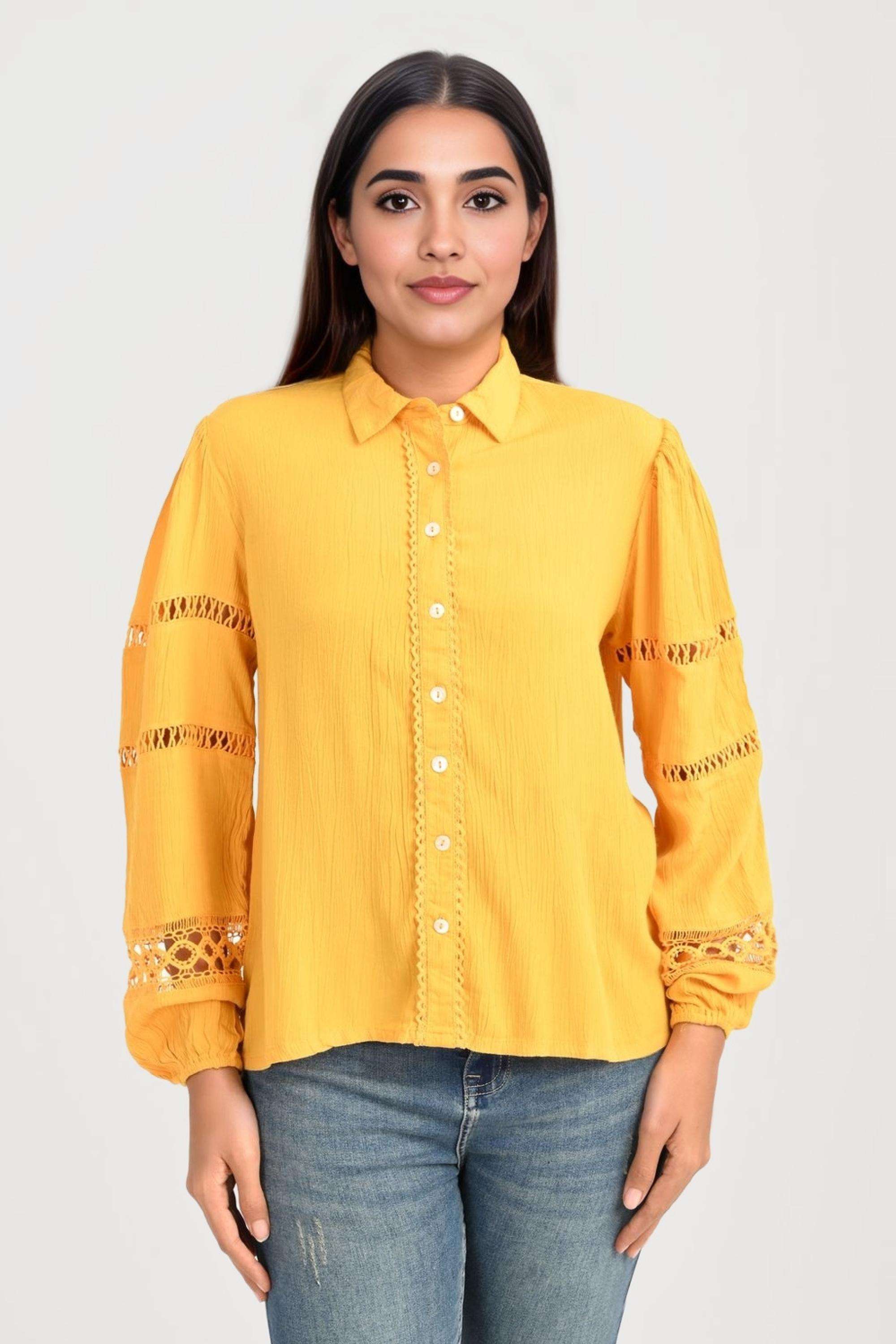 Solid-Viscose-Round-Neck-Women-Casual-Wear-Shirt