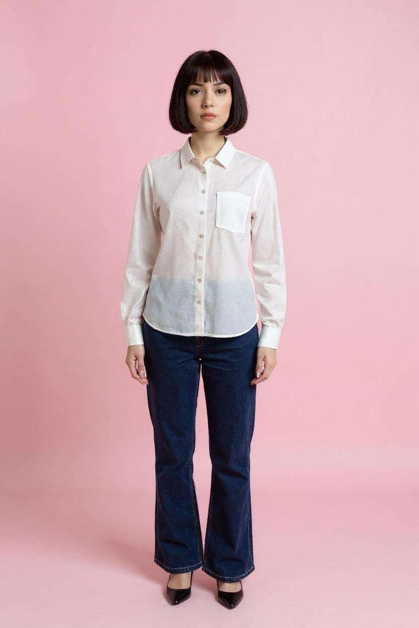 Solid-Viscose-Round-Neck-Women-Casual-Wear-Shirt