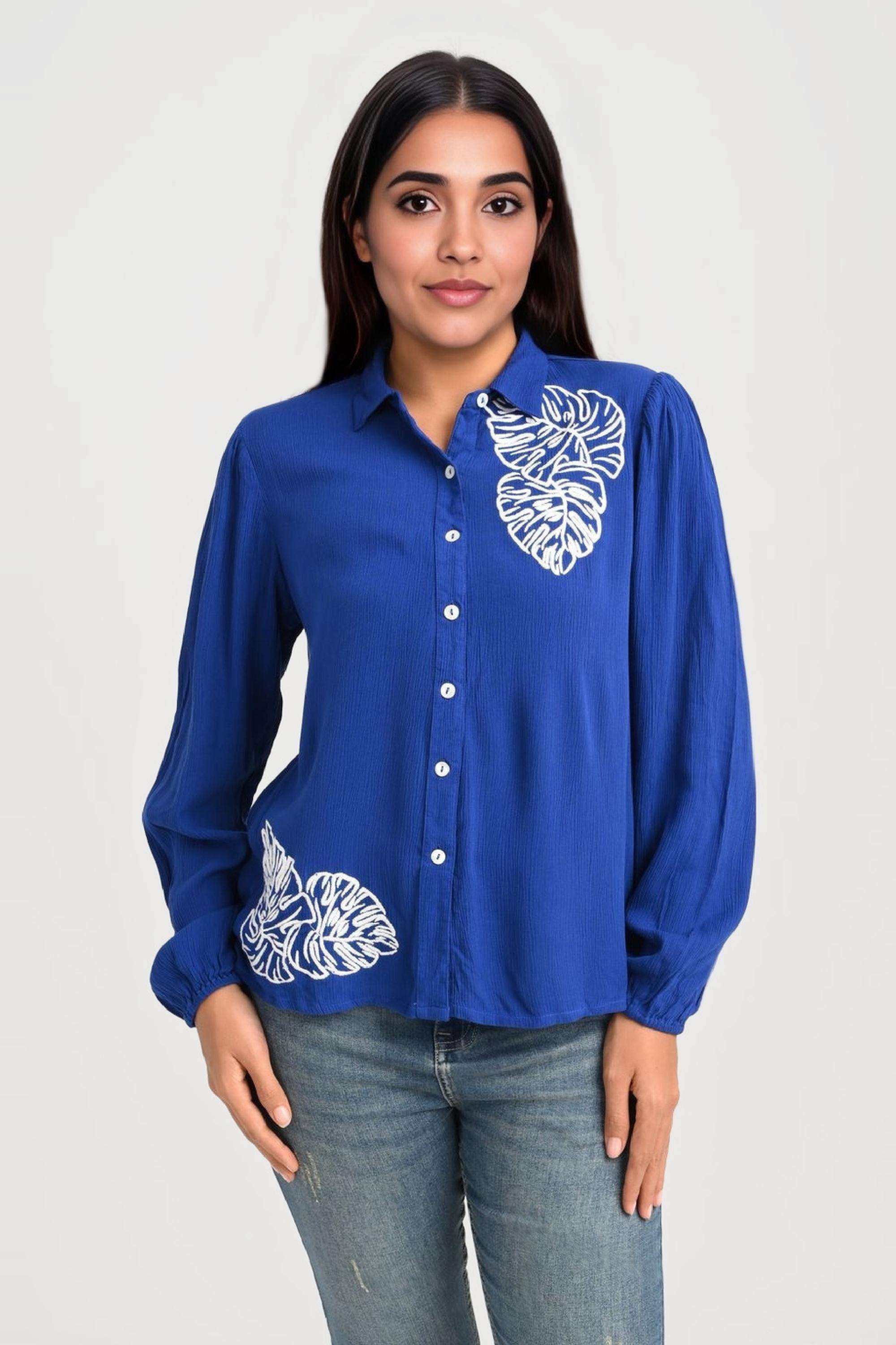 Embroidered-Viscose-Regular-Fit-Women-s-Casual-Shirt