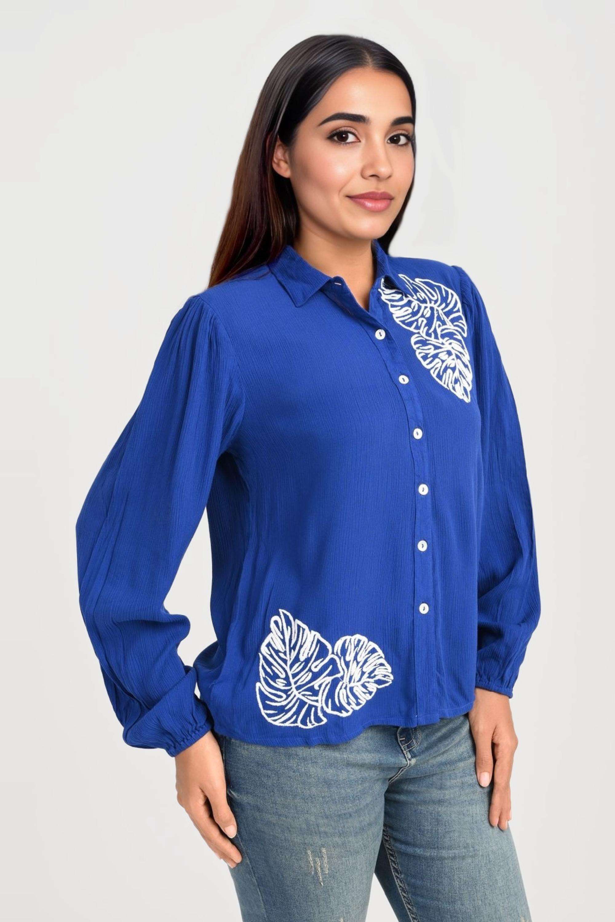 Embroidered-Viscose-Regular-Fit-Women-s-Casual-Shirt