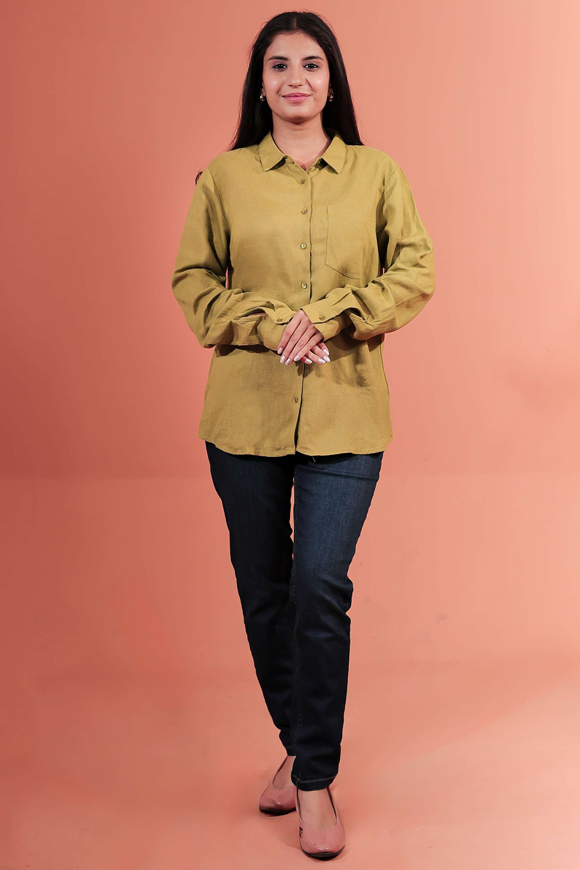 Solid-Viscose-Blend-Regular-Fit-Women-s-Shirt