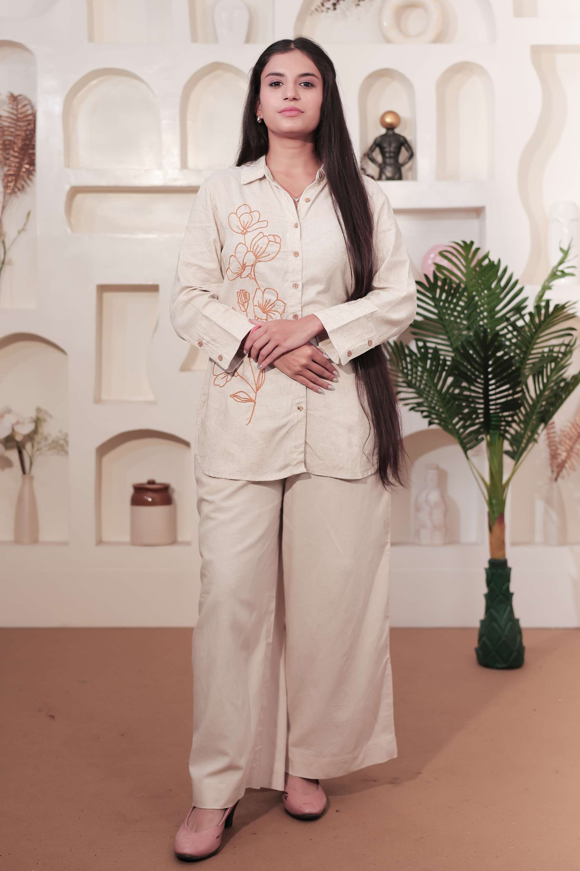 Embroidered-Collared-Viscose-Women-s-Casual-Wear-Shirt